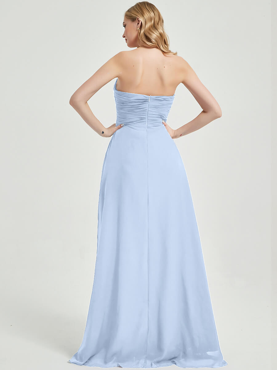 Cornflower Blue Strapless Floor-Length A-Line Bridesmaid Dress with High Slit - Perfect for Weddings, Prom & Formal Events