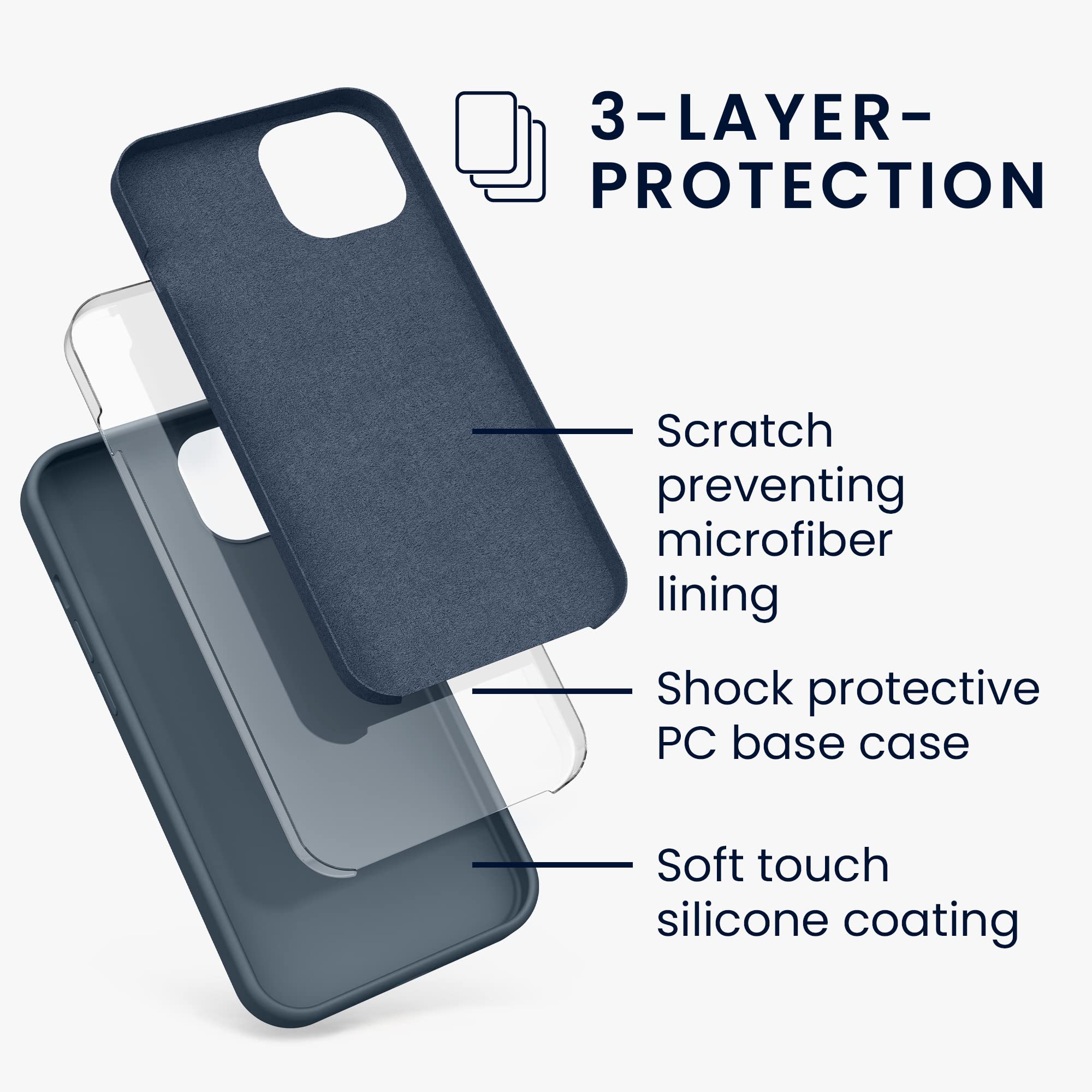 kwmobile Shockproof TPU Silicone Case for Apple iPhone 13 - Soft Protective Phone Cover in Dark Slate | Perfect for Everyday Use, Work & Outdoor Activities
