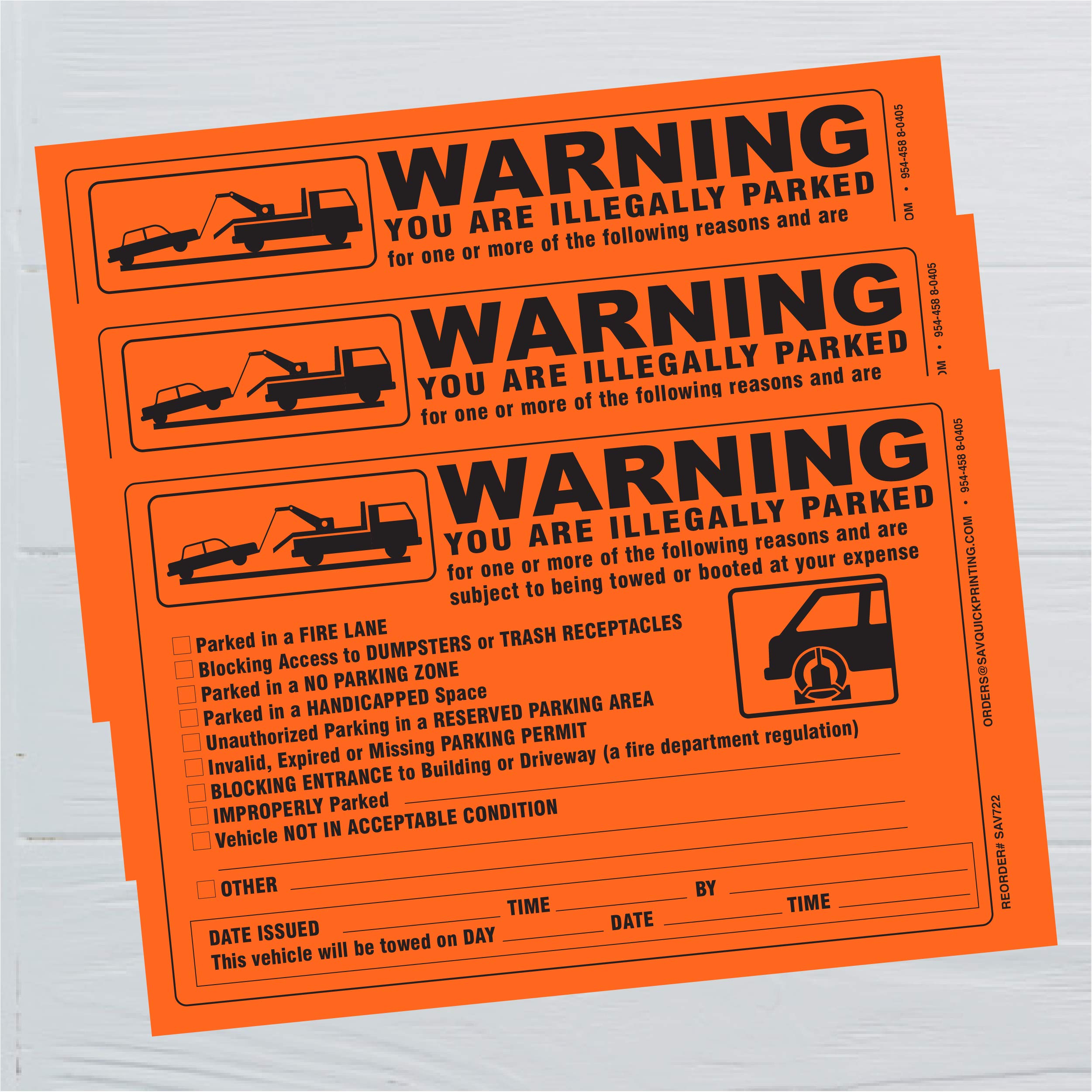 Illegally Parked Vehicle Tow Notice Stickers - 5.5