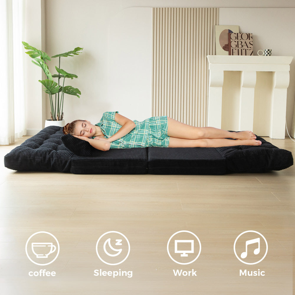 MAXYOYO Tufted Foldable Bean Bag Sofa Bed with Pillows - Black Floor Couch for Living Room, Bedroom & Dorm | Comfortable Lounge Chair for Relaxing, Reading & Gaming