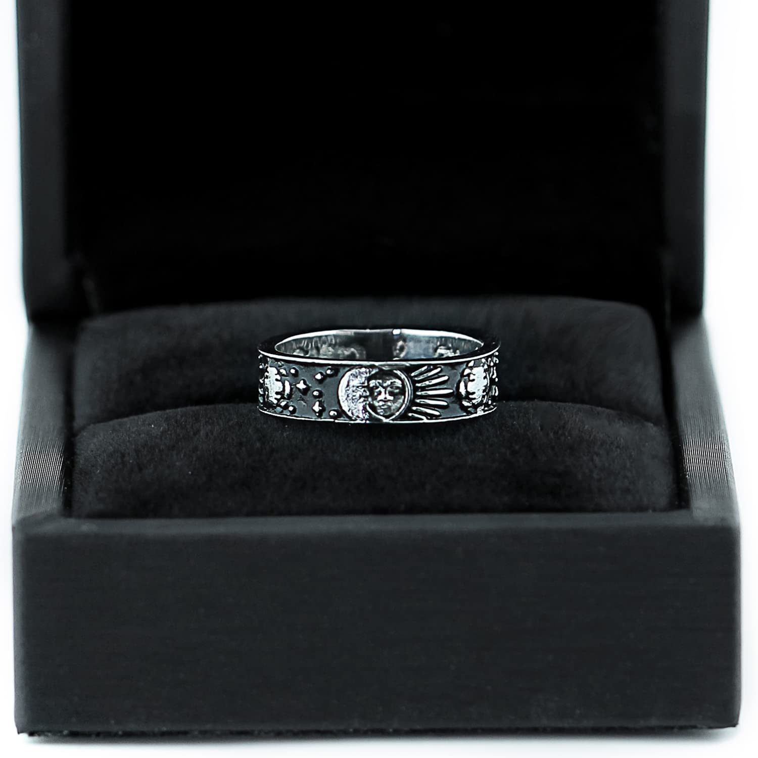 Rogue+Wolf Moon and Sun Ring Set for Couples - Silver Celestial Promise Rings with Galaxy Design, Anxiety Relief Spinner Rings - Perfect for Anniversaries, Weddings, and Romantic Gifts