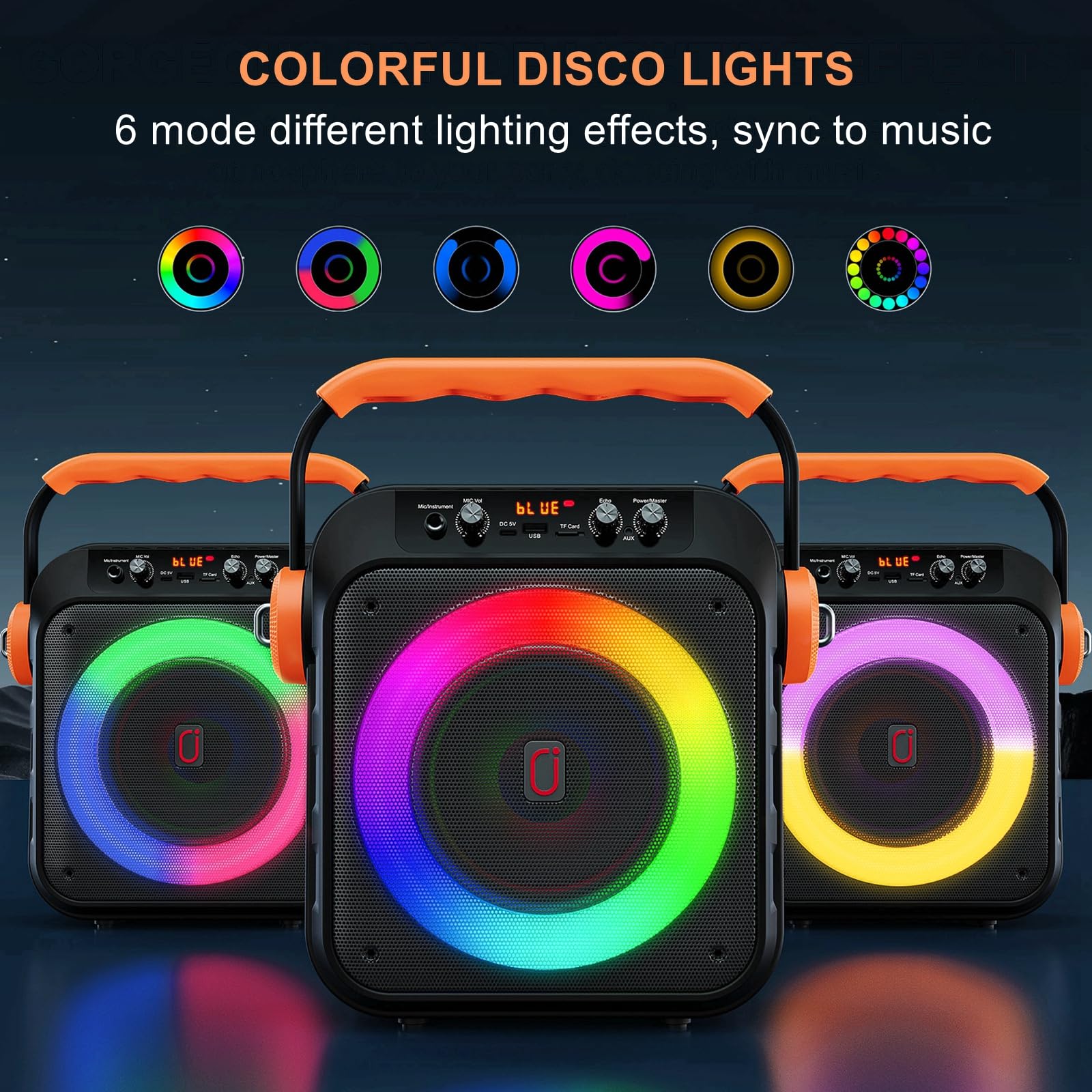 Portable Bluetooth Karaoke Machine with 2 Wireless Microphones, 6.8