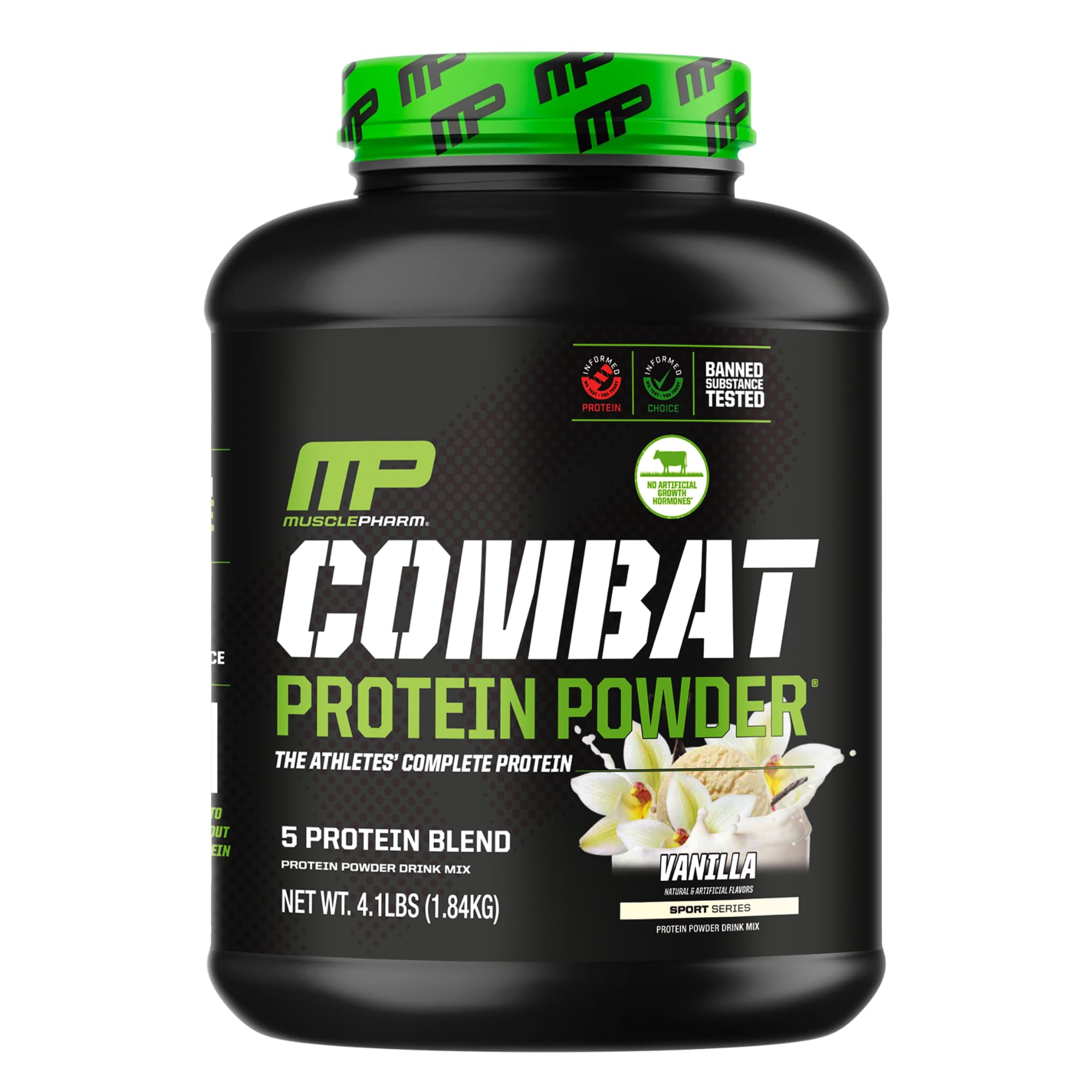 Muscle Pharm Combat Protein Powder, Vanilla Flavor - 4 lb (52 Servings) | Gluten Free Whey Protein Supplement for Muscle Recovery & Growth | Post-Workout, Meal Replacement & Fitness Nutrition