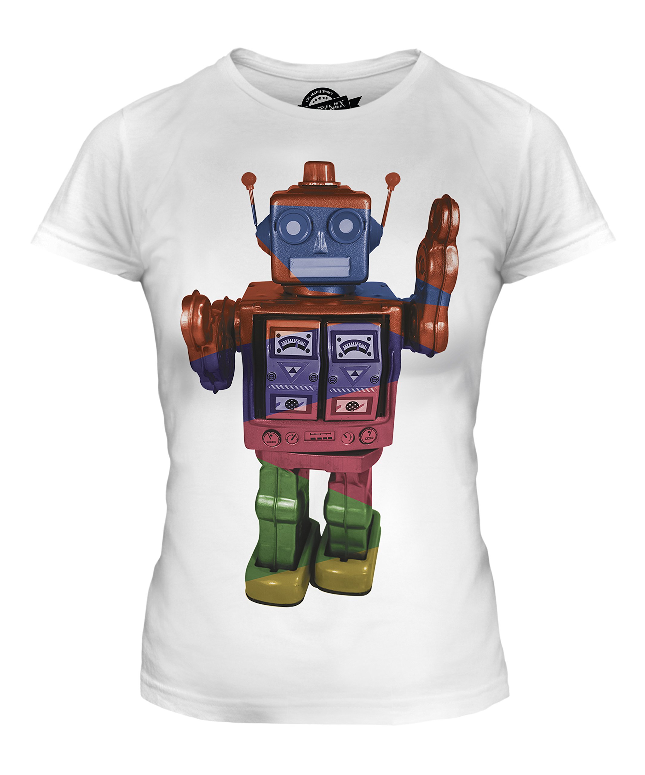 Vintage Retro Toy Robot Graphic T-Shirt for Women - Soft Fitted Cotton Tee - Casual Streetwear & 80s Nostalgia Fashion - Perfect for Daily Wear, Cosplay & Gift Giving