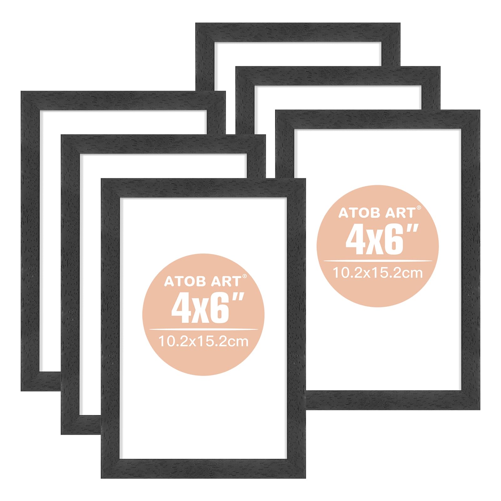 ATOBART 6 Pack 4x6 Black Wood Photo Frames with Plexiglass - Wall Mount & Tabletop Display Picture Frames Set for Home Decor, Office, Gallery Wall, and Gift Giving