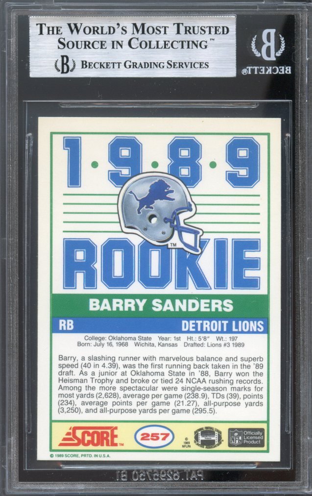 Barry Sanders 1989 Score Football Card #257 BGS 9 MINT - Rare Collectible for NFL Fans & Sports Memorabilia Enthusiasts - Perfect for Display, Investment, or Gifting