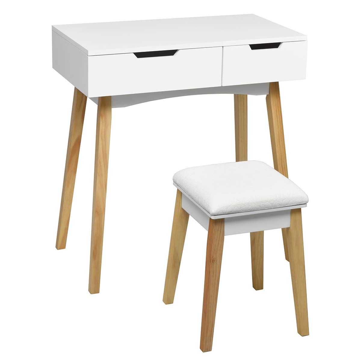 Charmaid White Wooden Vanity Table with Flip Top Mirror & Stool - Makeup Dressing Desk with Drawer & Storage Compartment - Bedroom Writing Vanity Set for Women, Girls & Kids - Easy Assembly - Perfect for Makeup, Dressing & Study Space