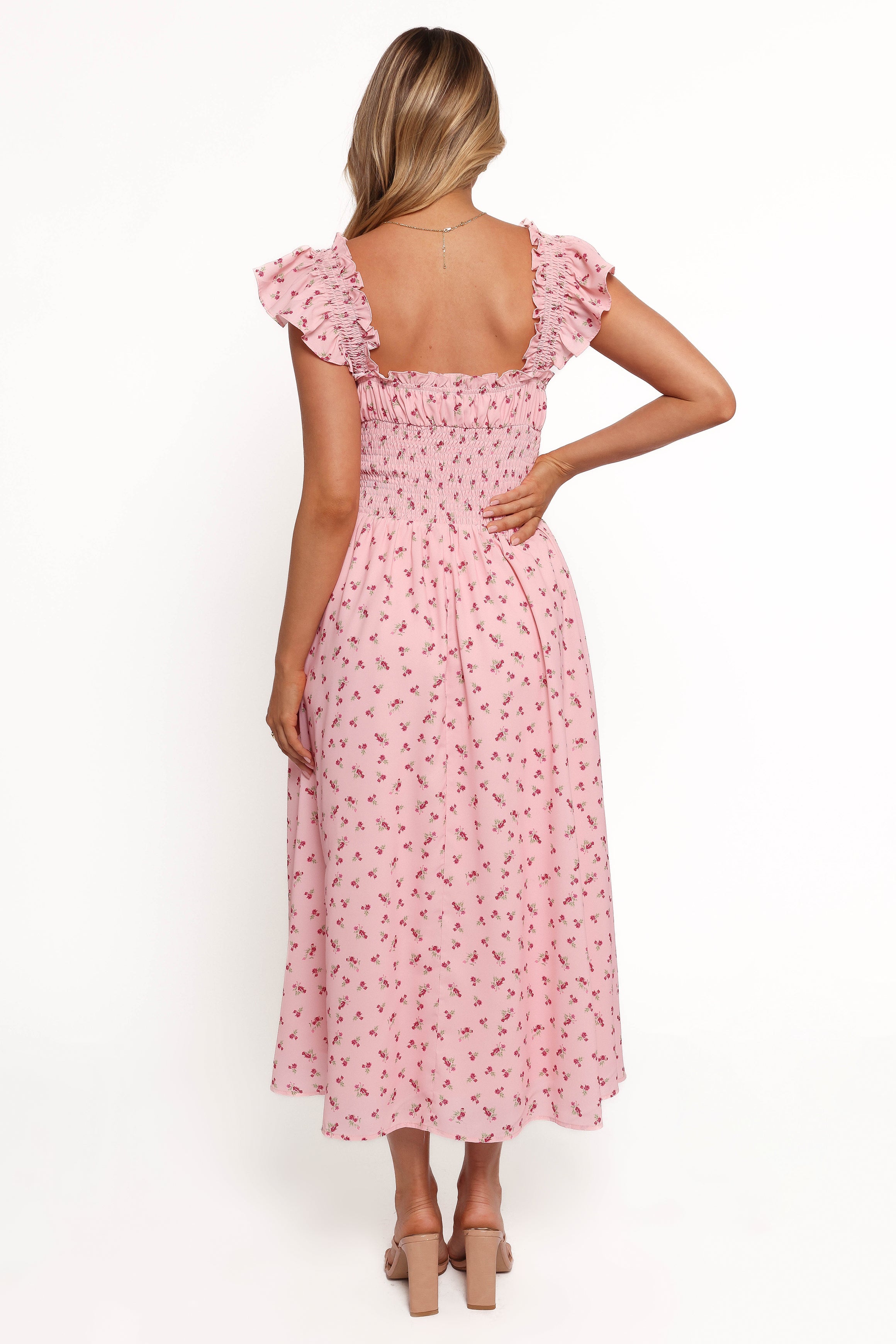 Bronte Midi Dress - Pink Floral Print Summer Dress for Women | Perfect for Beach Vacations, Garden Parties & Date Nights