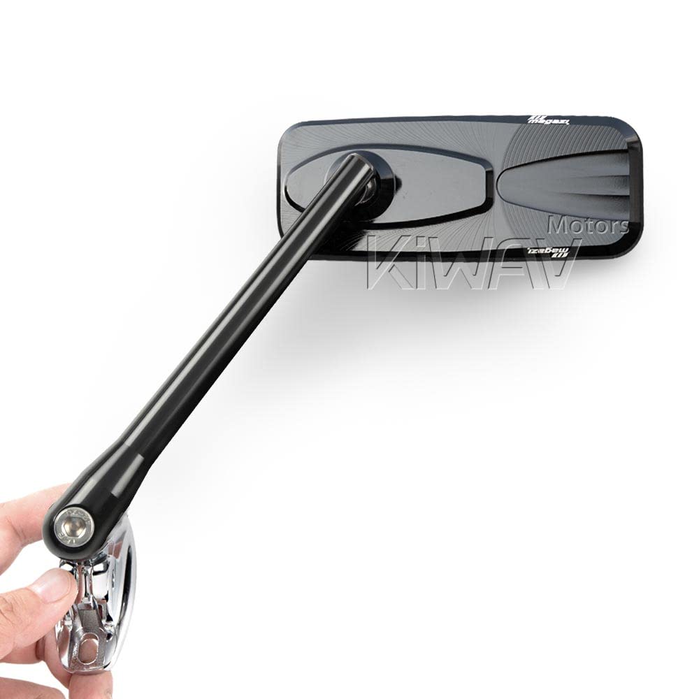 KiWAV Modern Black Motorcycle Mirrors Fairing Mount with Chrome Adapter - Compatible with Ducati Panigale 899 1199 1299 - Durable & Sleek Design for Enhanced Safety & Style on the Road