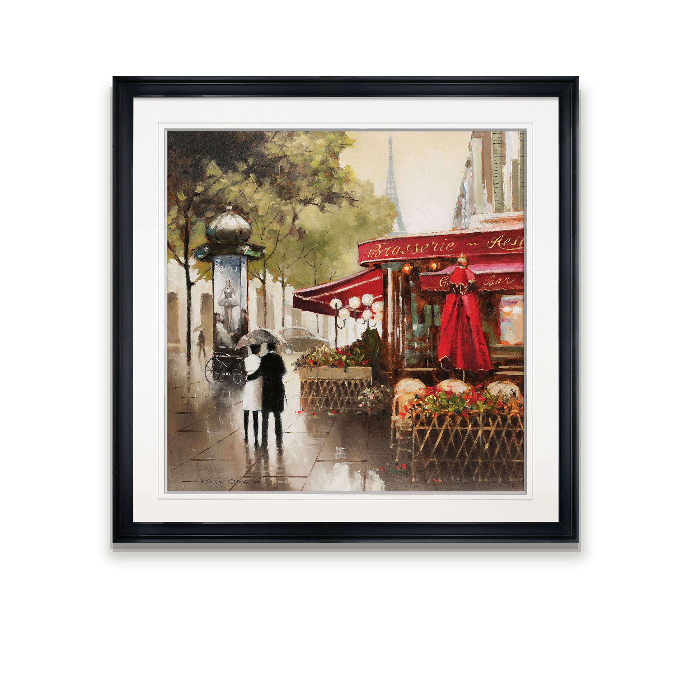 Romantic Paris in The Rain Couple Walking Giclee Canvas Print - Eiffel Tower Wall Art Decor Painting for Living Room, Bedroom & Office