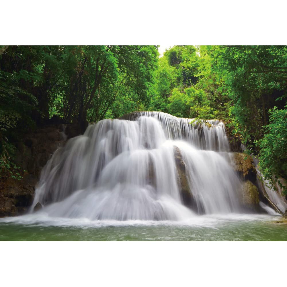 5x3ft Waterfall Backdrop - Green Forest Nature Landscape Photography Background for Birthday Parties, Outdoor Events, Cake Table Decor & Photo Studio (Vinyl) | Perfect for Nature-Themed Events, Baby Showers & Wedding Decorations