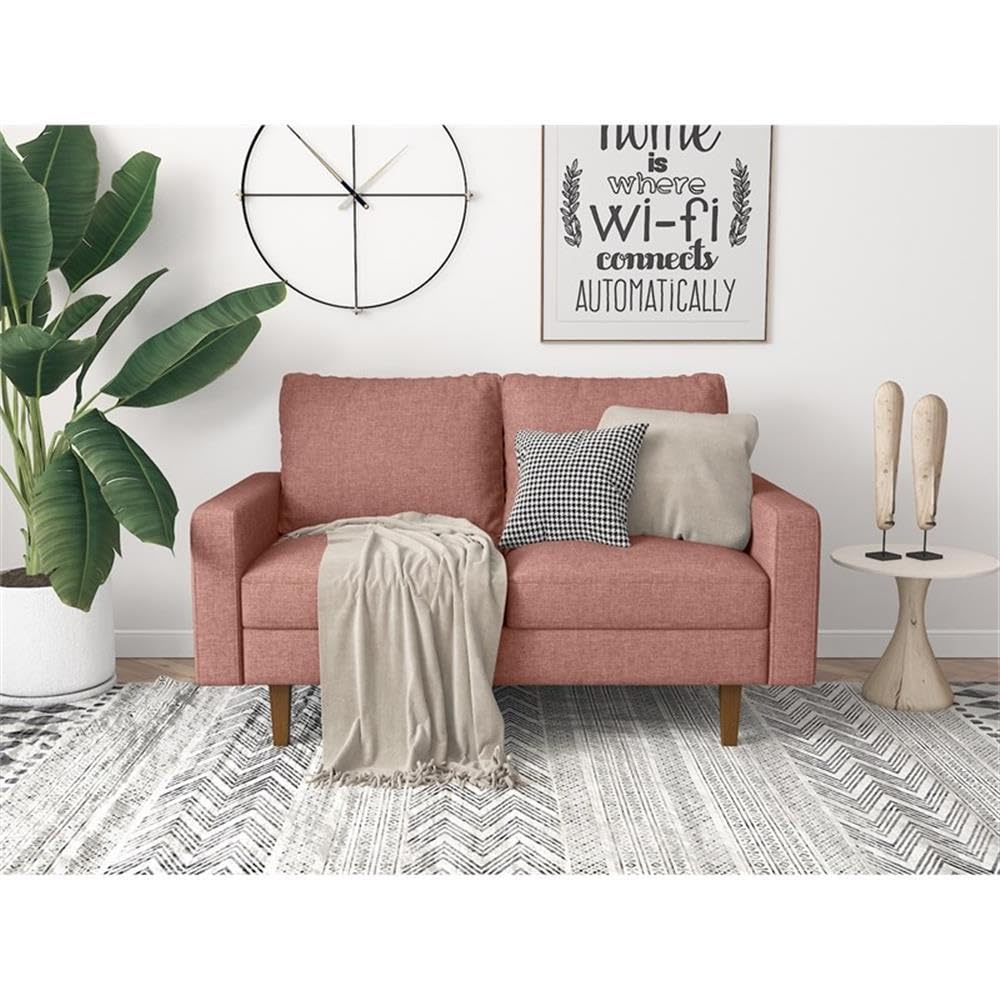 Pink Ashton Linen Loveseat for Living Room - Modern Small Sofa for Couples, Apartment & Cozy Home Decor