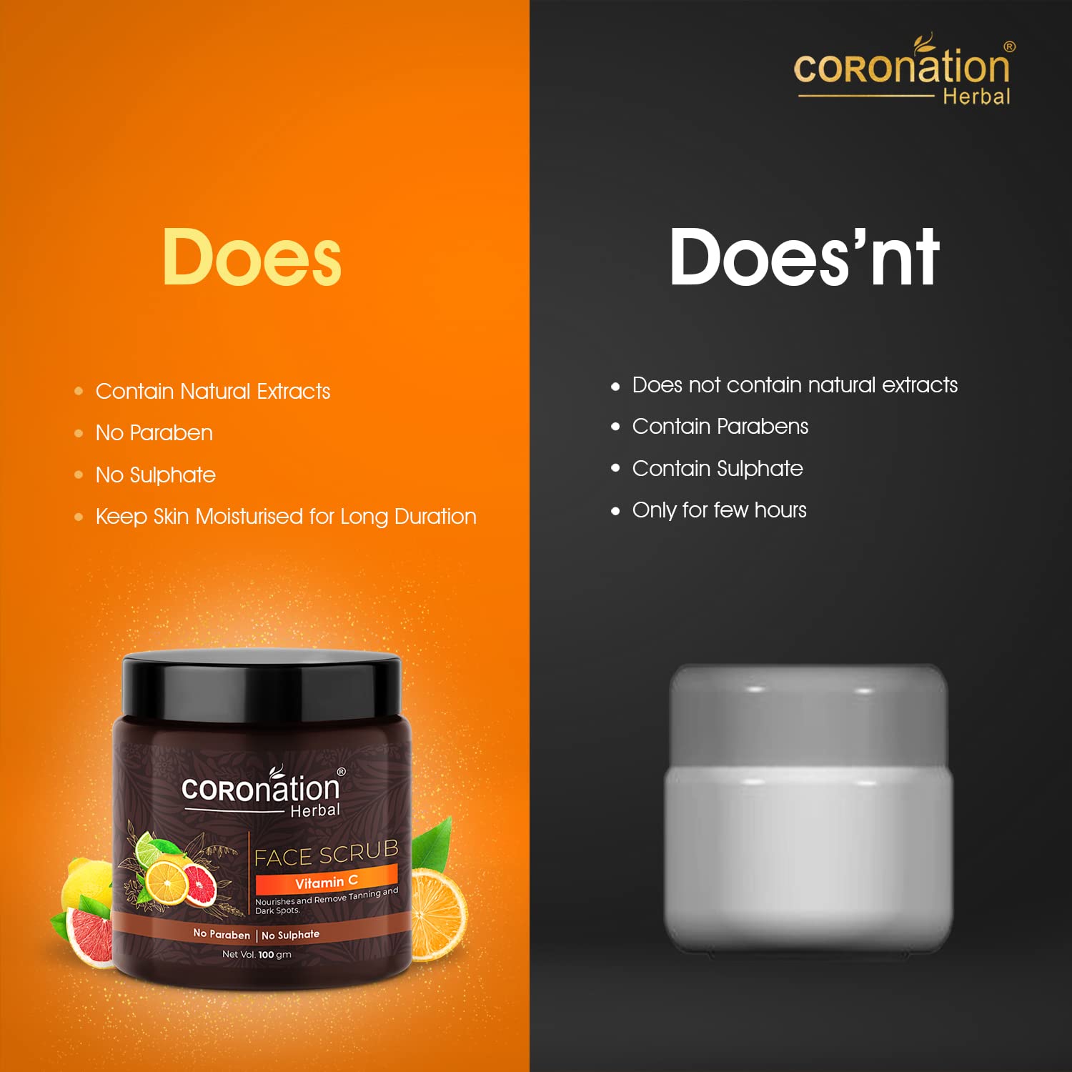 Coronation Herbal Vitamin C Face Scrub for Men & Women - Brightening Exfoliator for Acne Control, Tan & Dark Spot Removal | Nourishes Skin & Reveals Glow | Perfect for Daily Skincare Routine & Post-Sun Care