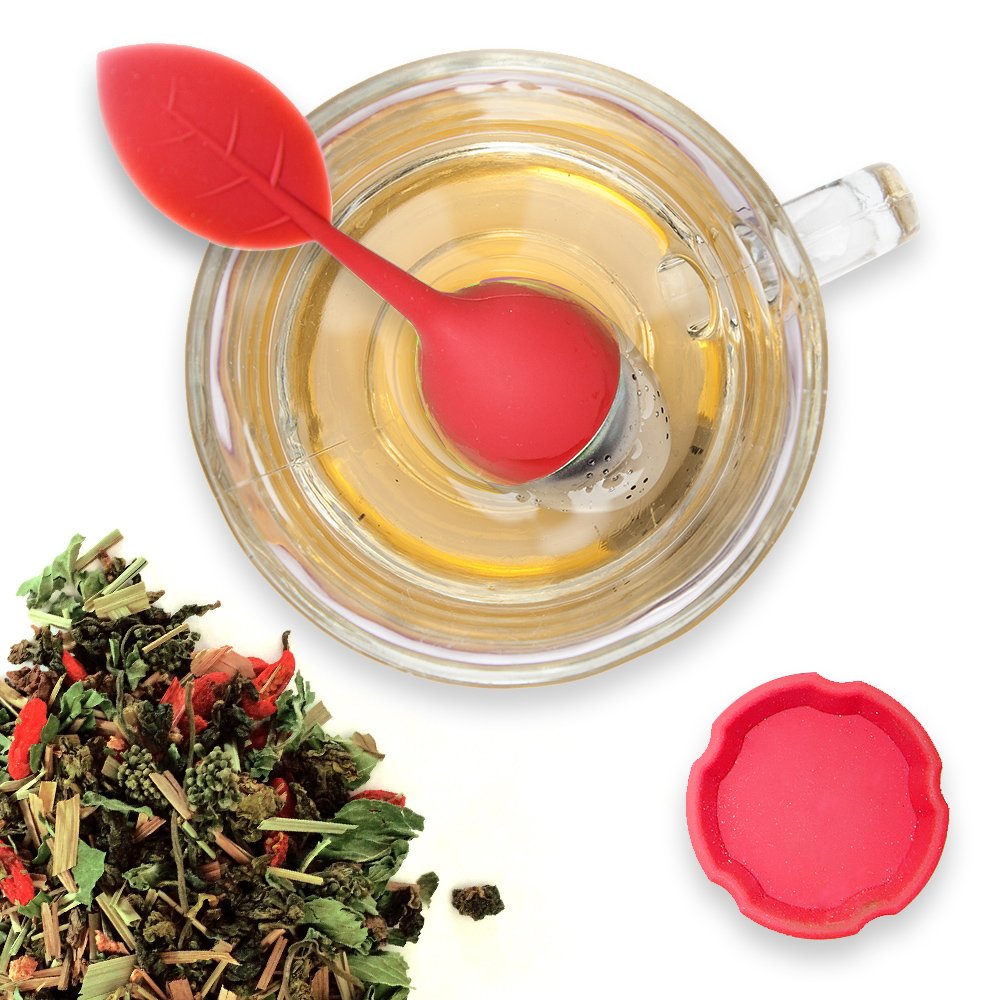 Premium Silicone & Stainless Steel Teami Tea Infuser Ball - Loose Leaf Tea Strainer with Drip Holder - Perfect for Tea Cups, Mugs & Travel Use - Red (1.5 oz)