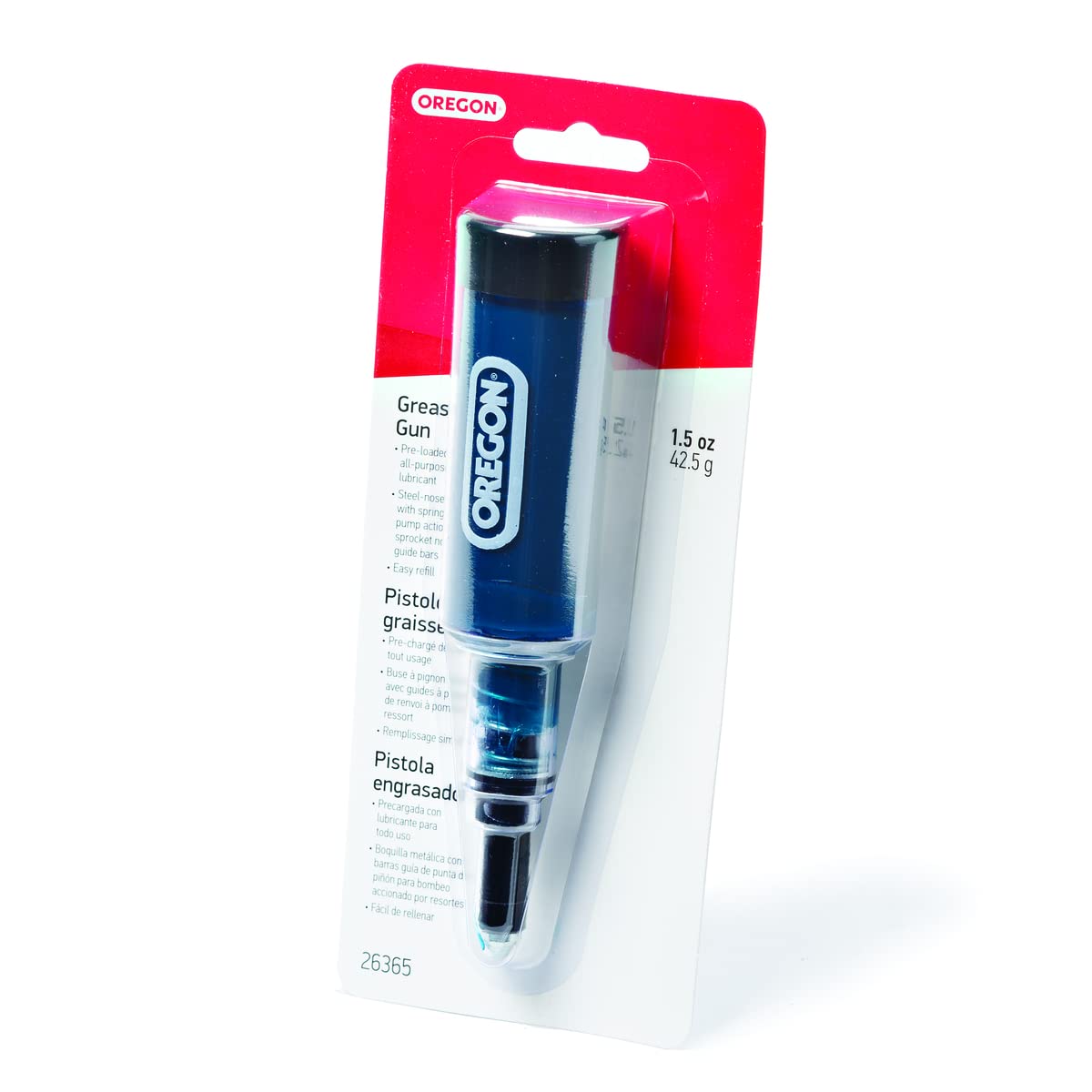 Oregon 26365 Black Grease Gun for Chainsaws - Pre-Loaded All-Purpose Lubricant, Easy Refill, Universal Fit for Most Chainsaw Models - Perfect for Chain Lubrication & Maintenance in Forestry, Landscaping & DIY Projects