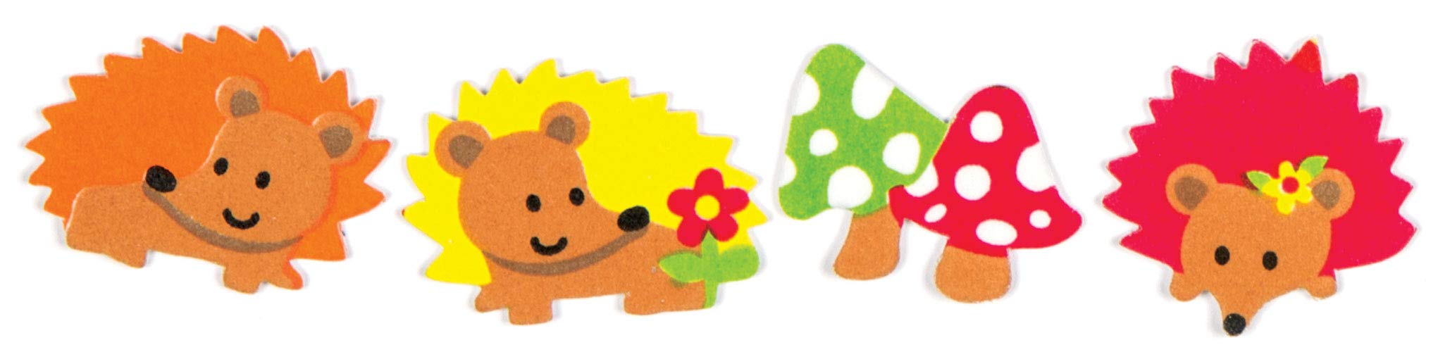 Baker Ross AC105 Hedgehog Stickers - Pack of 120, Foam Stickers for Kids Crafts, Self-Adhesive Animal Stickers for Scrapbooking, DIY Projects, School Activities & Party Favors