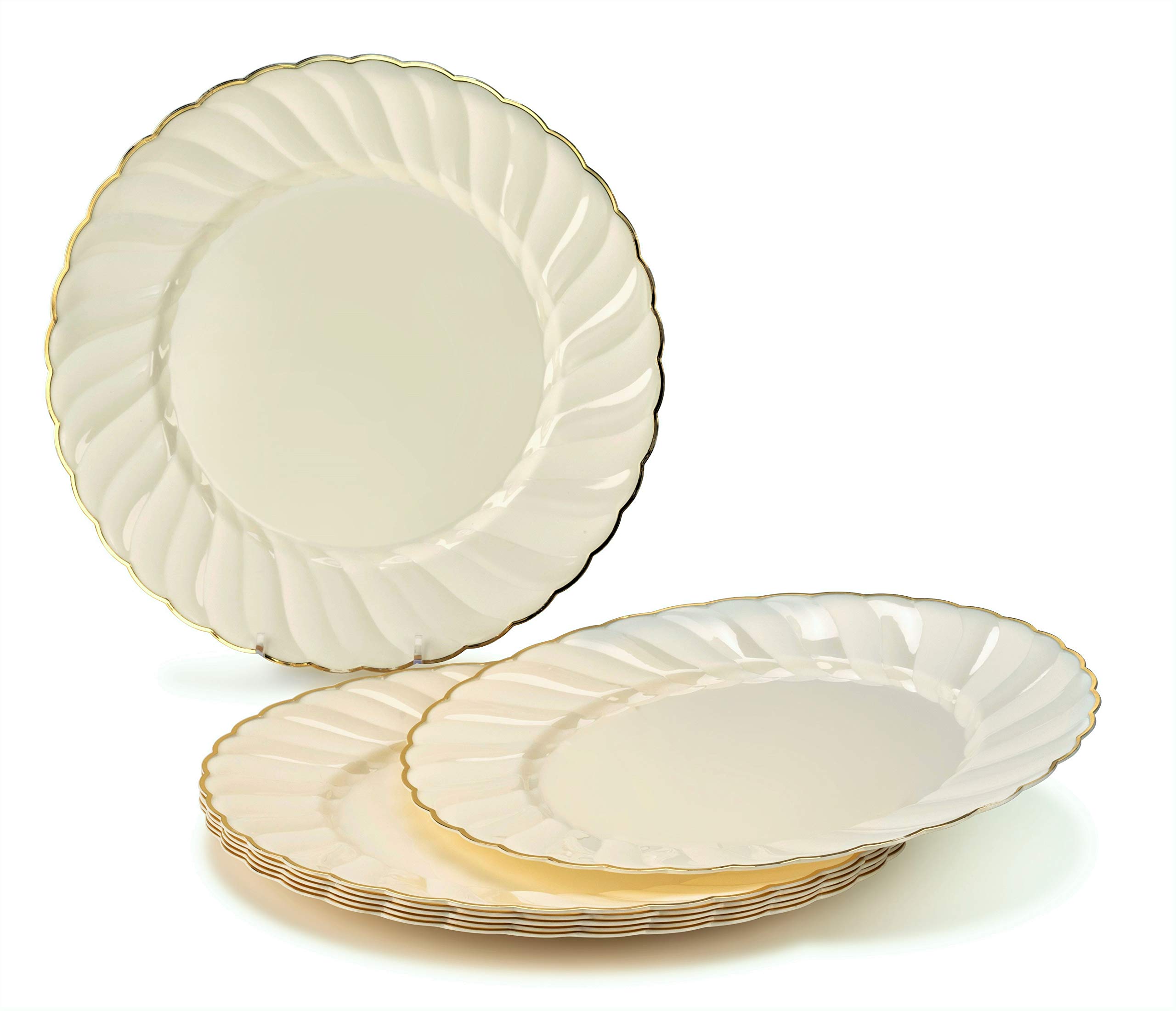 200-Piece Vintage Wedding Party Disposable Plastic Plates Set - 25x10.25'' & 25x7.5'' Plates, Silverware, Gold-Rim Cups, Napkins (Blossom Ivory & Gold) - Perfect for Weddings, Anniversaries, Bridal Showers & Elegant Events