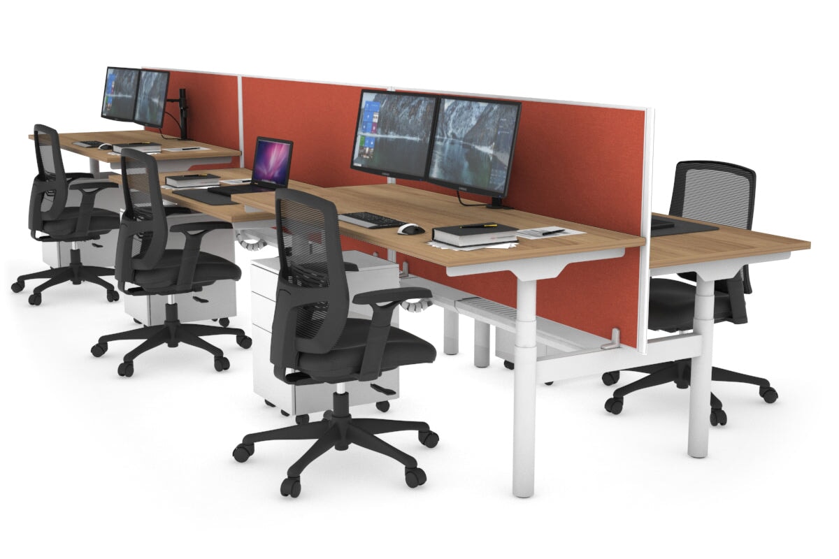 Flexi Premium Height Adjustable 6-Person H Bench Workstation - White Frame [1200L x 700W] - Ideal for Office, Coworking Spaces & Home Offices