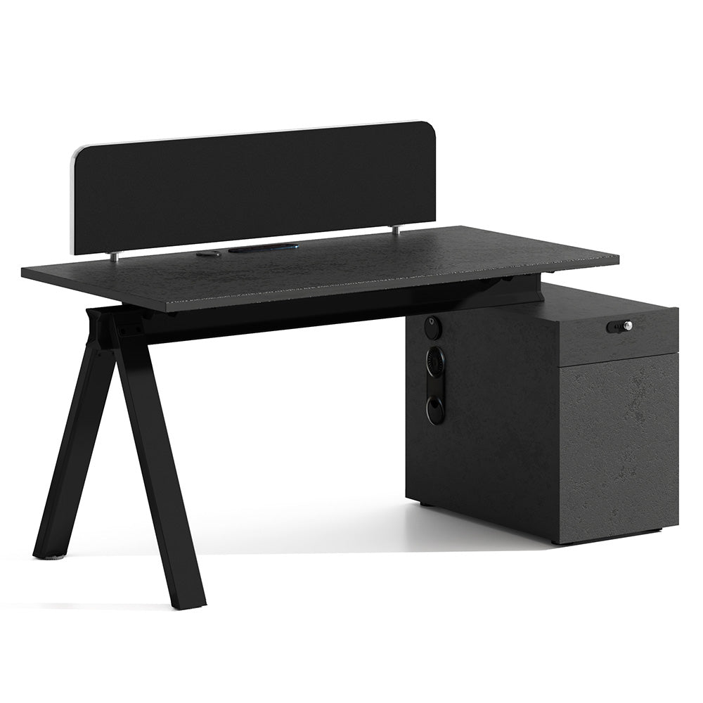 DOLAN Reversible Single Seater Workstation 1.4m & 1.6m - Black Concrete Home Office Desk for Small Spaces | Compact Workstation for Study, Writing & Computer Use