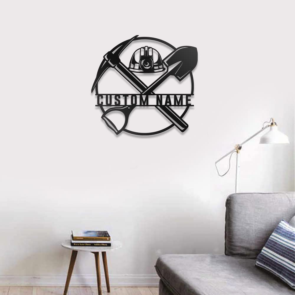 Custom Coal Miner Metal Wall Art with LED Lights - Personalized Mining Job Sign - Black Metal Home Decor for Living Room, Outdoor - Large 12x12 Inch Gift for Miners - Perfect for Man Cave, Garage, or Industrial Themed Spaces