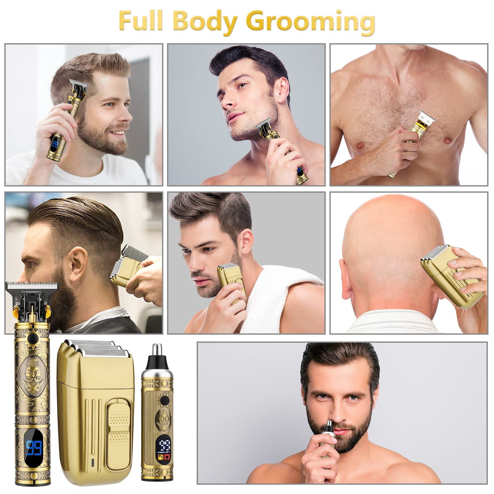 Professional Cordless Hair Clipper Set for Men - T-Blade Beard Trimmer, Nose Hair Shaver & Barber Grooming Kit | Perfect for Home Haircuts, Beard Shaping & Personal Grooming | Electric Razor for Men's Hair Care Routine