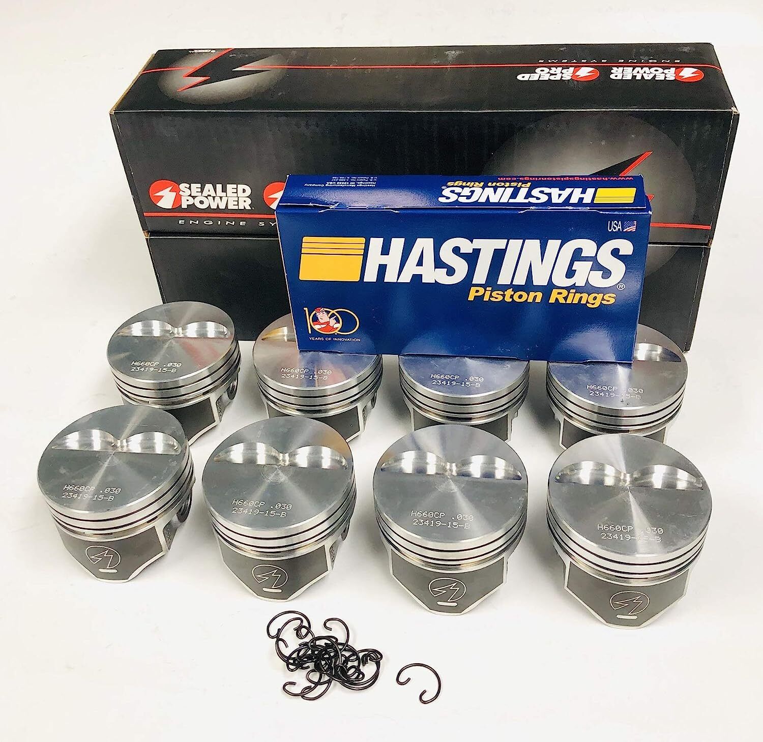 SPEED PRO Hypereutectic 2vr Flat Top Pistons Set with MOLY Rings for Chevy Small Block 327 040 - High Performance Engine Upgrade for Racing & Street Use