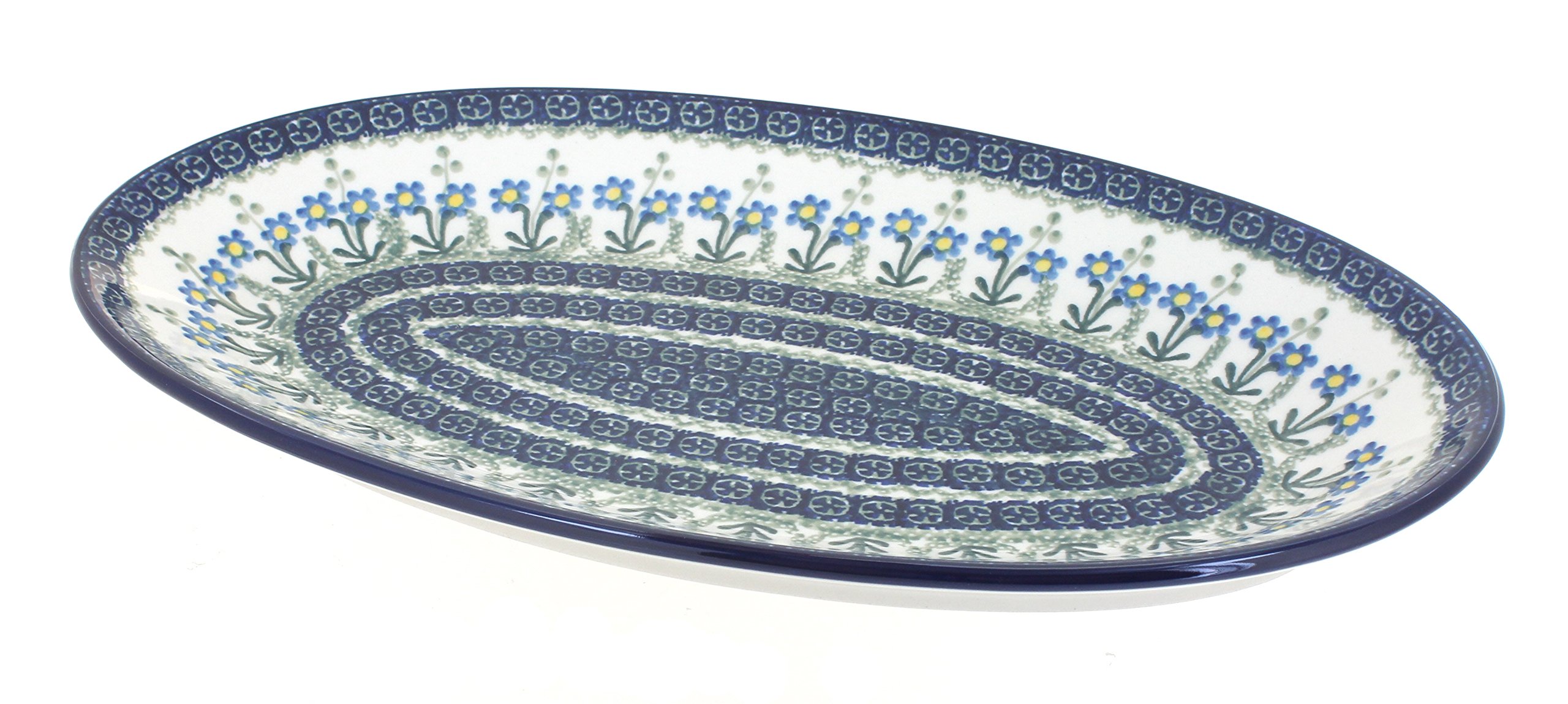 Handmade Blue Rose Polish Pottery Oval Platter - Blue Posy Design - Elegant Serving Dish for Dinner Parties, Weddings & Home Decor