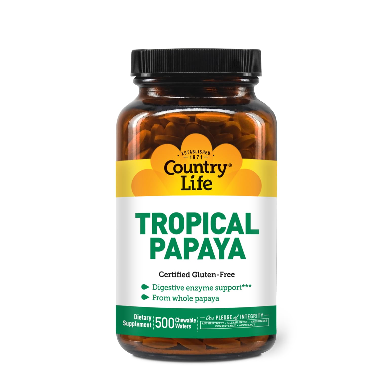 Country Life Tropical Papaya Enzyme Chewable Wafers - 500 Count | Gluten Free & Vegan Certified | Digestive Support for Travel & After Meals