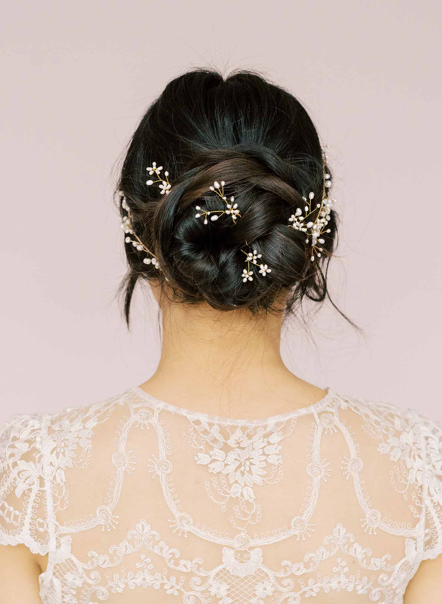 5-Piece Baby's Breath Freshwater Pearl Hair Pin Set - Style #2158 | Elegant Bridal & Wedding Hair Accessories for Women