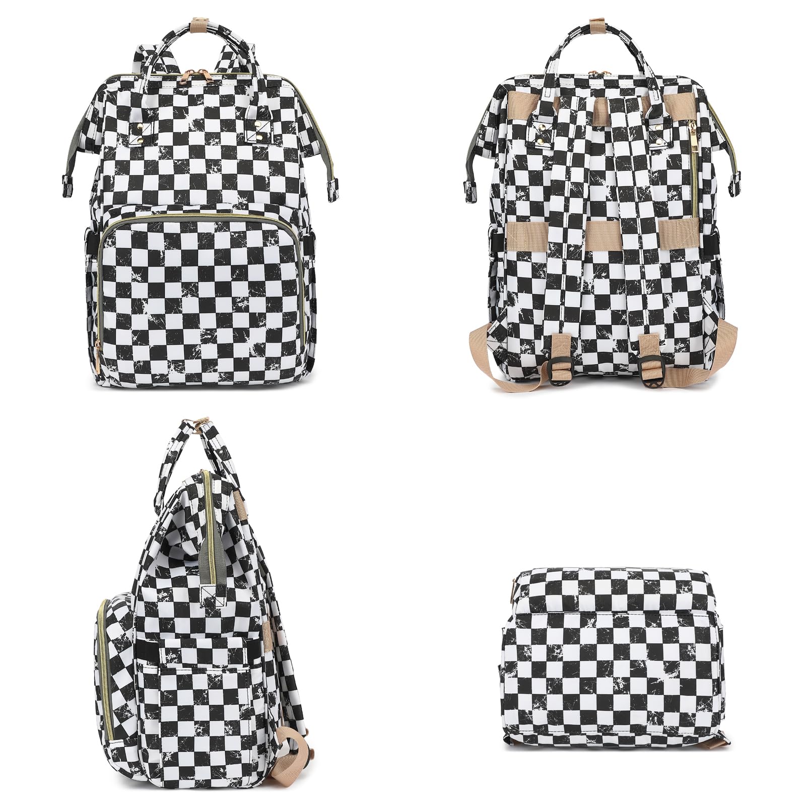 Stylish Women's Laptop Backpack - 15.6 Inch Waterproof College Bookbag for School, Work & Business Travel (Marble Checkered Pattern) - Perfect for Commuting, Campus Life & Office Professionals
