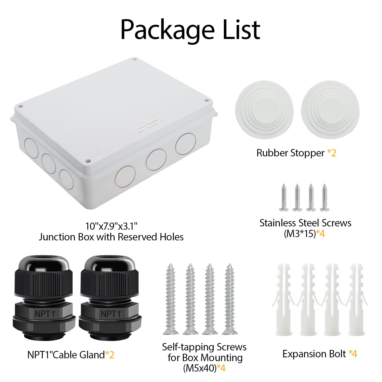 LeMotech IP65 Waterproof Junction Box - 10 x 7.9 x 3.1 Inch ABS Plastic Electrical Enclosure for Outdoor Electronics - Dustproof Project Box for Wiring, Solar Panels & Home Automation