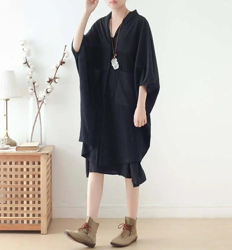 Flowy Cotton Maxi Dress with Batwing Sleeves - Women's Boho Summer Dress for Beach, Vacation & Casual Wear