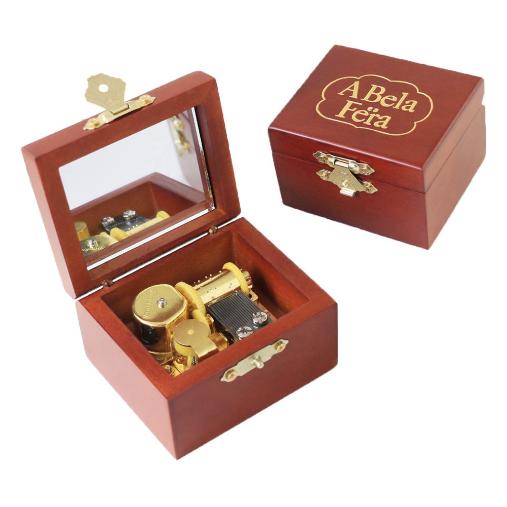 Beauty and The Beast Wooden Music Box with Wind-Up Gold Mechanism & Mirror - Perfect Musical Gift for Disney Fans, Collectors & Romantic Occasions