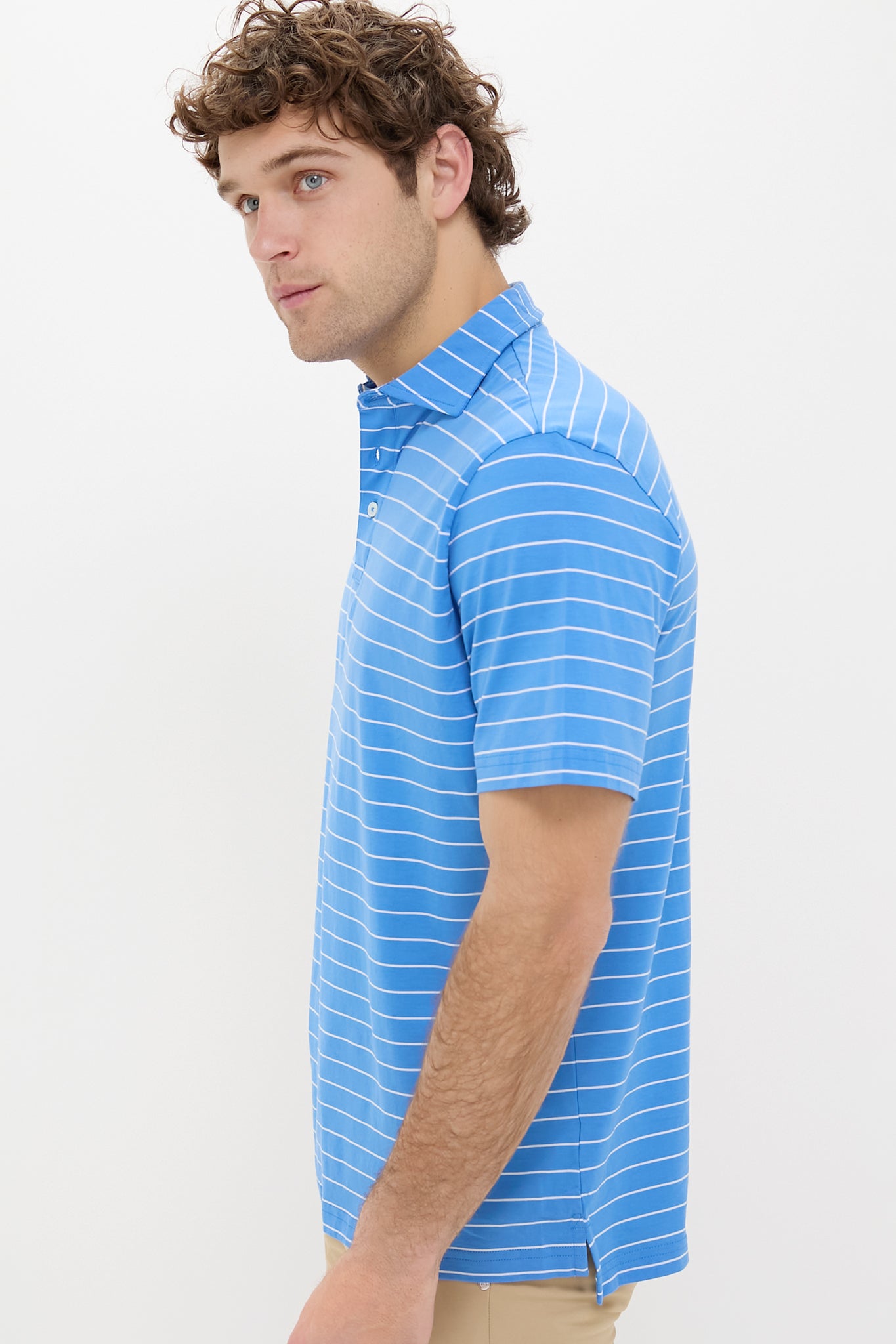 Royal Blue Poppy Crown Comfort Ross Stripe Polo Shirt for Men - Breathable Cotton Casual Wear for Golf, Office & Outdoor Activities