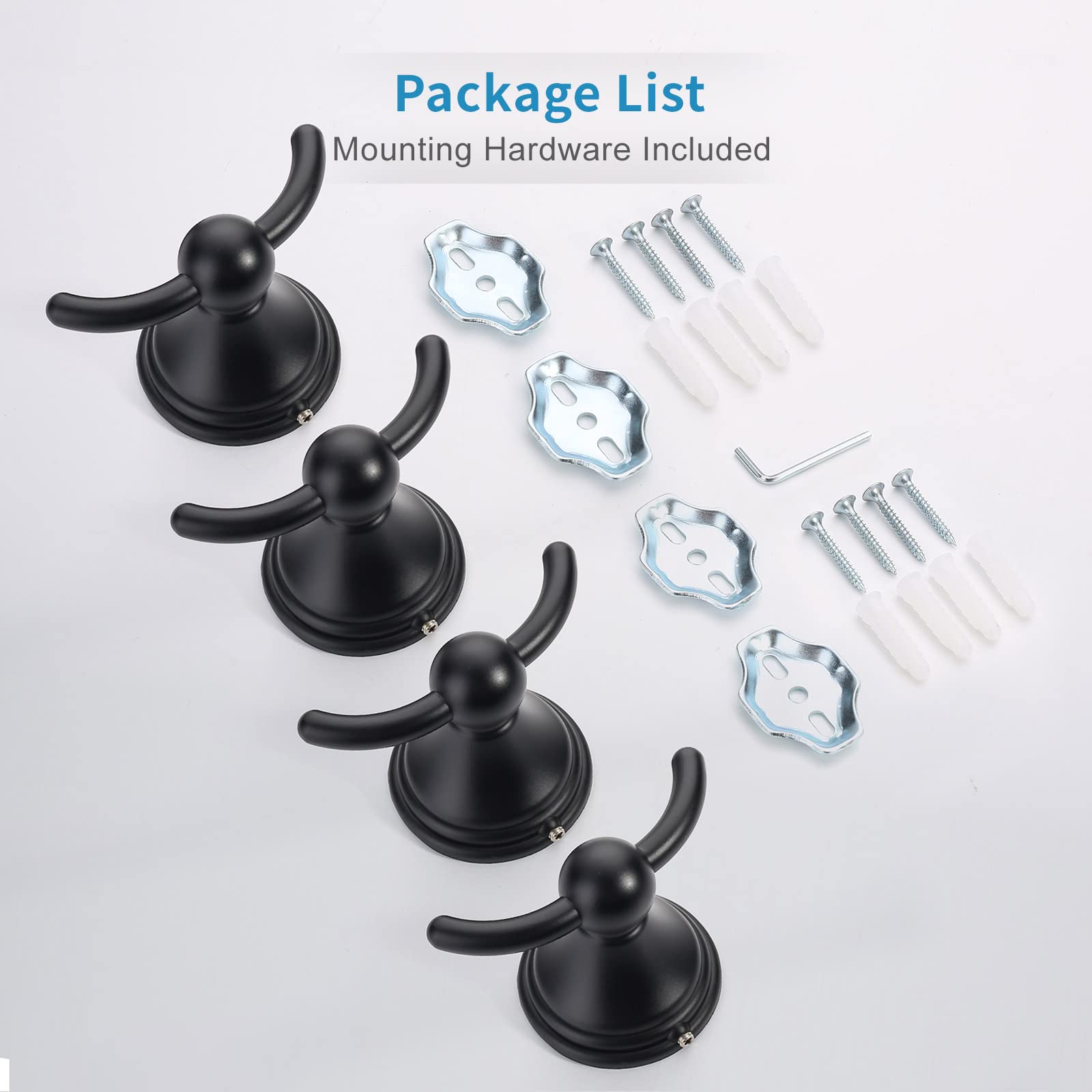 Premium Matte Black Wall Mounted Bathroom Towel Hooks - 4 Pack for Bath, Robe & Towel Organization - Durable Stainless Steel Hooks for Spa, Gym, Poolside & Home Decor