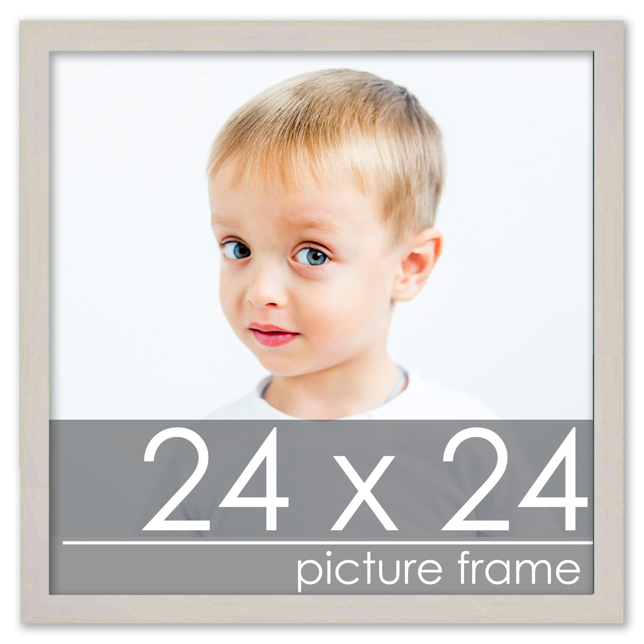 24x24 Traditional White Washed Wood Picture Frame with UV Acrylic & Hanging Kit - Perfect for Wall Art, Family Photos, and Home Decor Display
