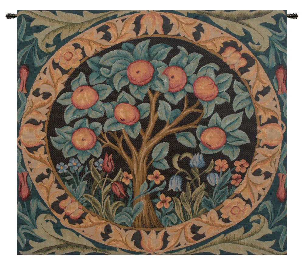 Handwoven Orange Tree Fruit French Tapestry Wall Hanging - 30 x 28 Inch Boho Home Decor for Living Room, Bedroom & Dorm