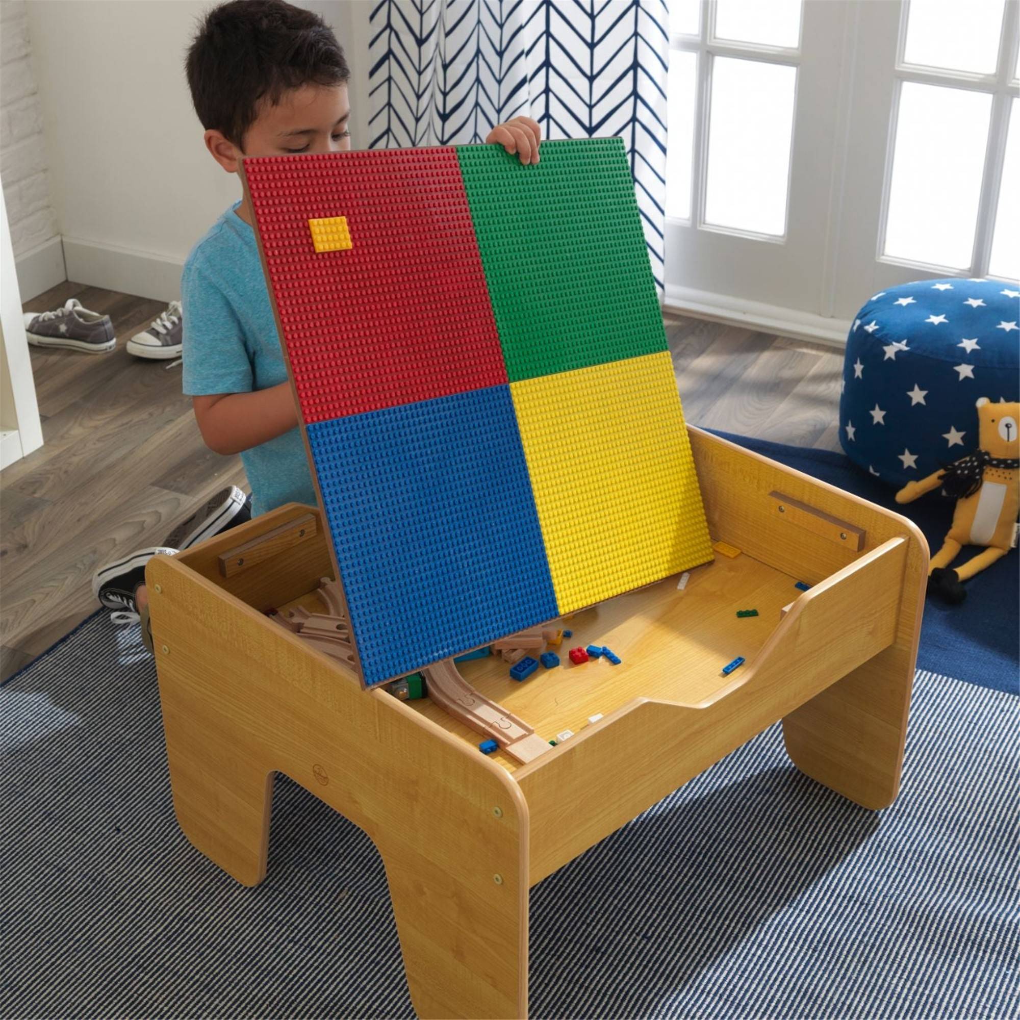 KidKraft 2-in-1 Kids Activity Table with Chalkboard & Storage - Natural Wood Play Table for Toddlers - Perfect for Arts, Crafts & Learning Activities at Home or Preschool