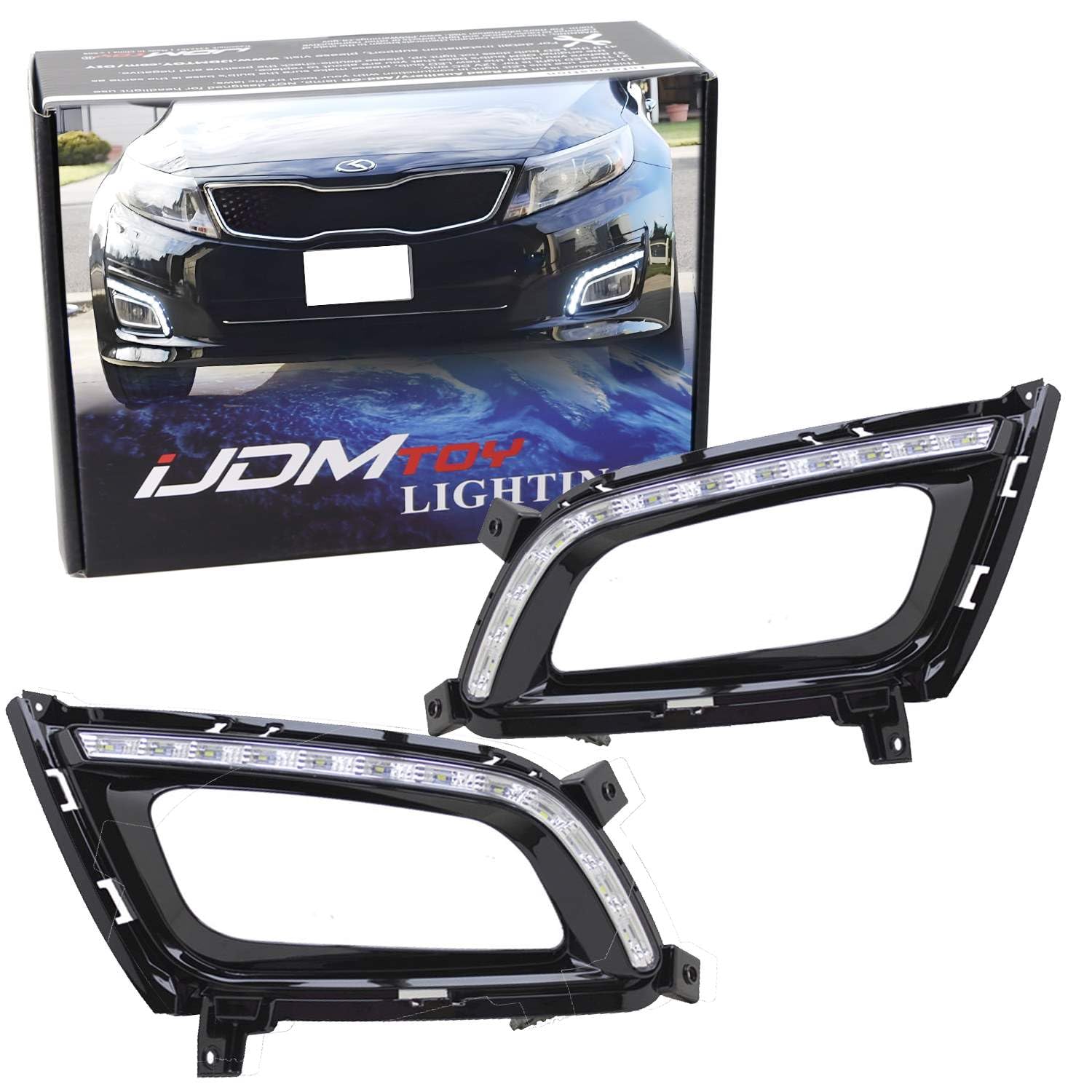 iJDMTOY Xenon White LED Daytime Running Lights for 2014-2015 Kia Optima K5 - OEM Fit Kspeed Style DRL Bezels with 12 High Power LEDs - Perfect for Enhanced Visibility & Stylish Daytime Driving