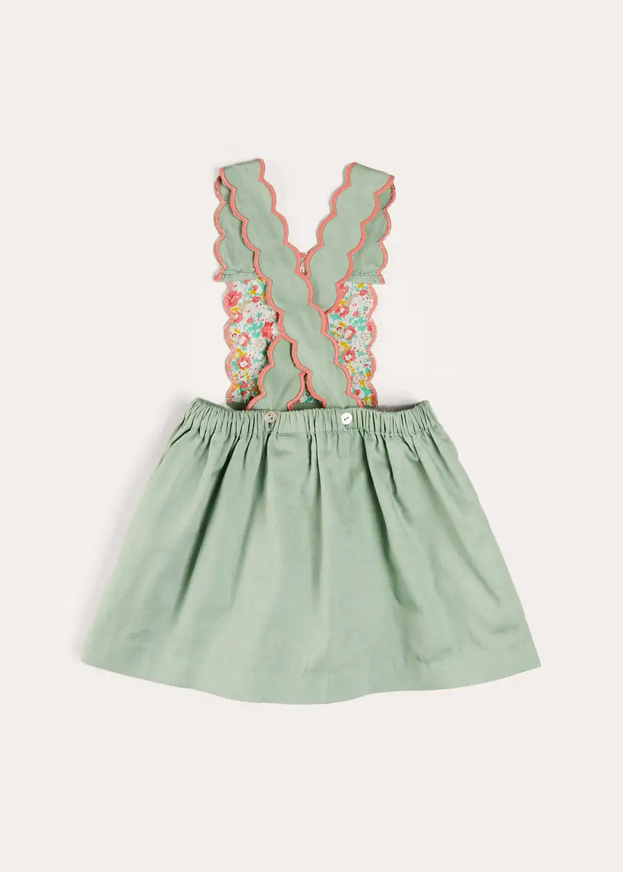 Green Duck Embroidered Scallop Detail Adjustable Suspender Skirt for Girls 18 Months to 6 Years - Perfect for Spring Outfits, Photo Shoots & Special Occasions