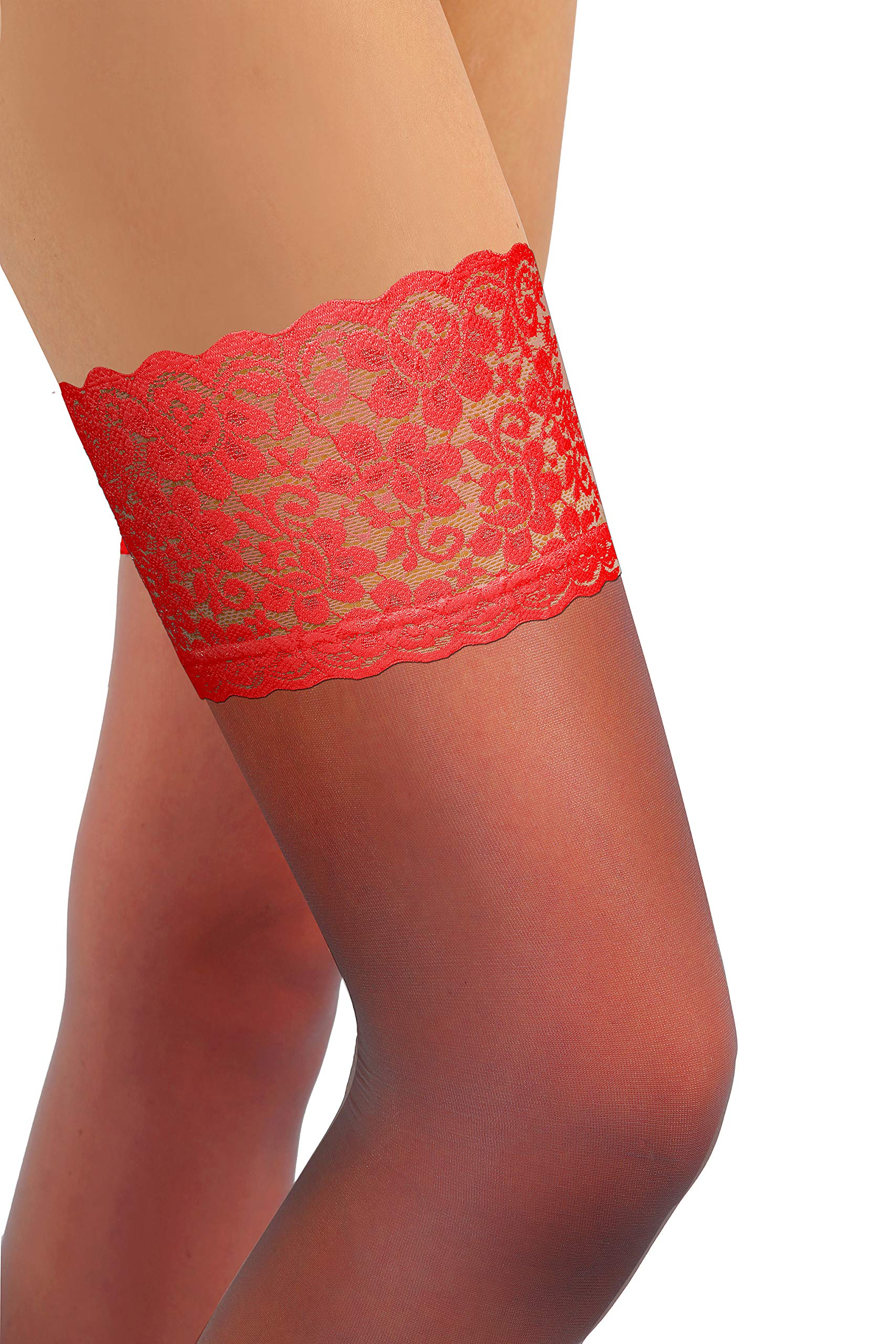 Sesto Senso Women's Hold Ups Stockings - Sexy Lace Top 15 Denier Thigh Highs for Date Night & Special Occasions