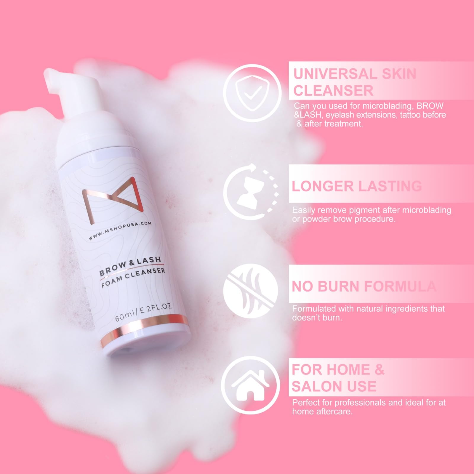 Permanent Makeup Brow & Lash Foam Cleanser - Gentle Foaming Cleanser for Eyelash Extensions, Microblading, Powder Brows & Nano Brows (60ml) | Ideal for Post-Treatment Care & Daily Eyebrow Cleansing