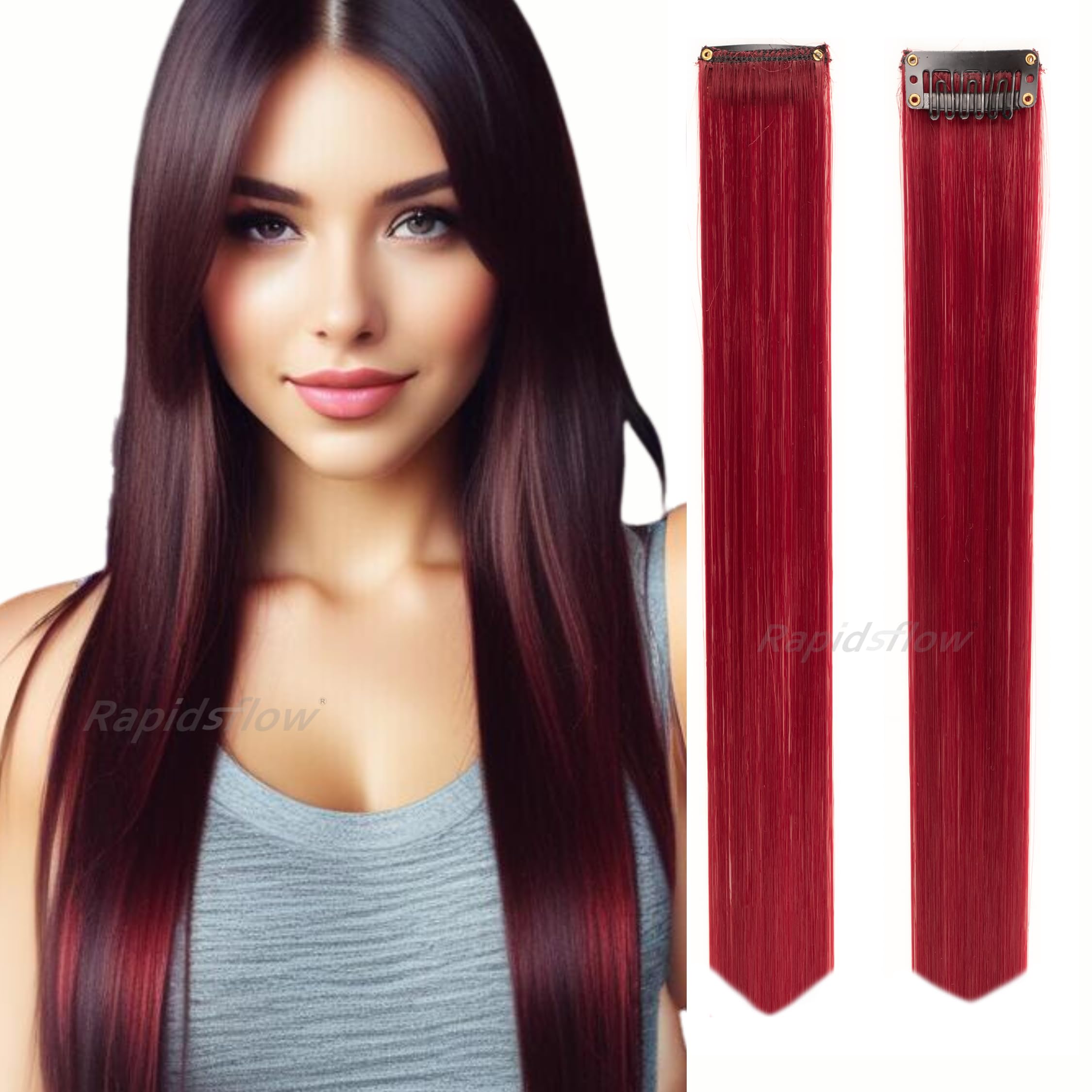 Rapidsflow® Maroon Colored Hair Streaks & Extensions for Women - 100% Real Human Hair Highlights for Everyday & Party Hairstyles