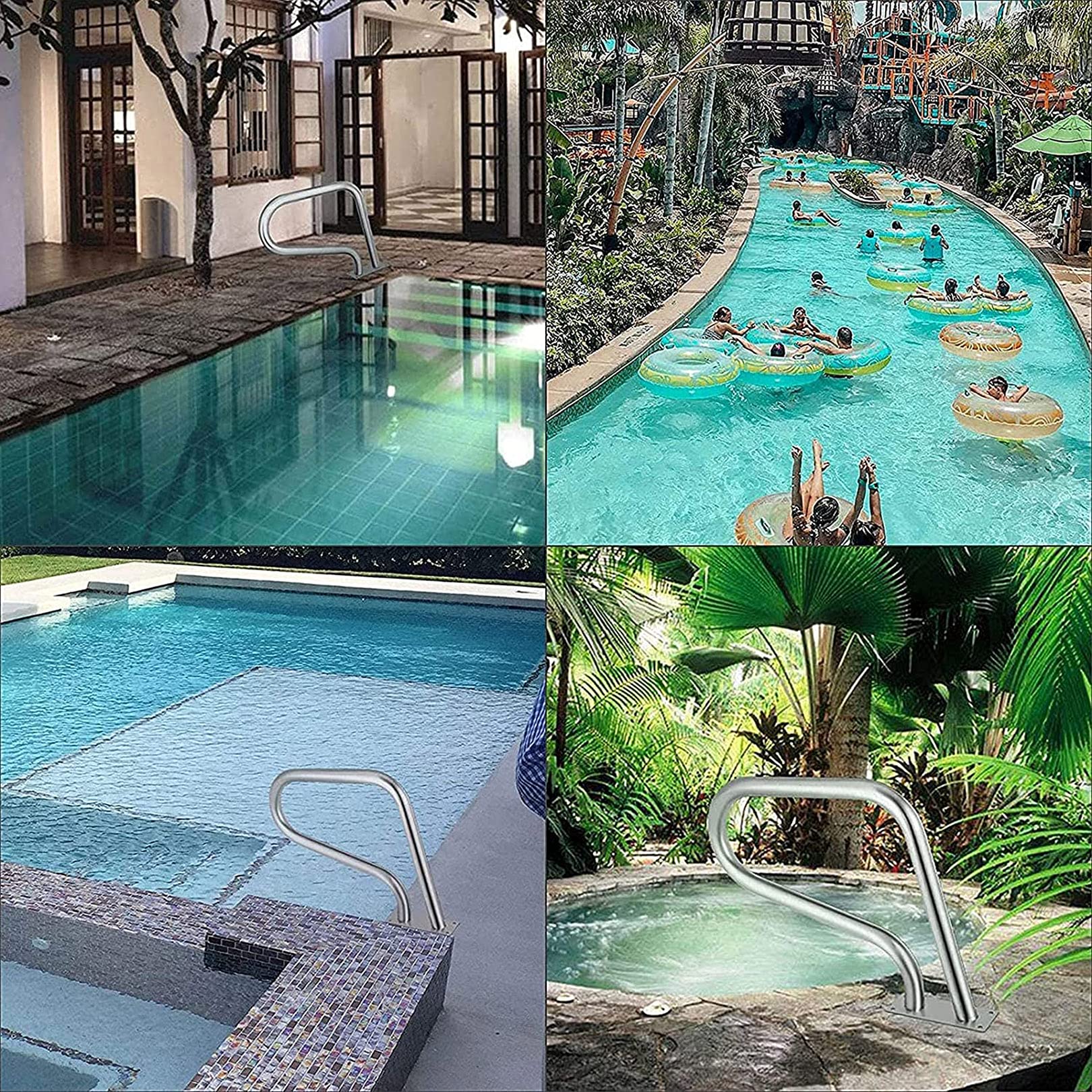 Stainless Steel Pool Handrail with Base Plate - Safety Railing for Inground Swimming Pool Steps | Durable Non-Slip Grip for Easy Pool Entry & Exit | Perfect for Elderly & Kids Safety Around Poolside