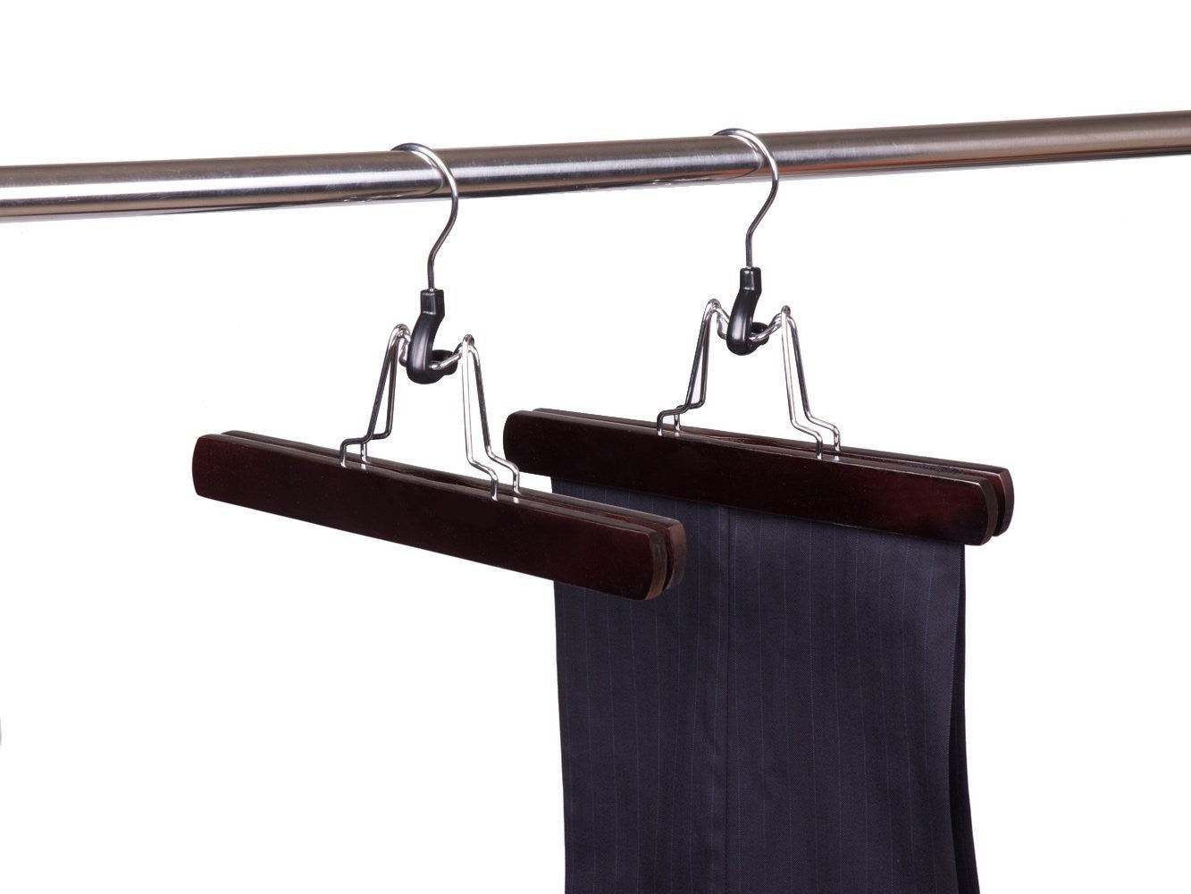 Wooden Clamp Style Pant/Skirt Hanger - Walnut & Chrome Finish - Space Saving Closet Organizer for Pants, Skirts, and Trousers - Perfect for Home, Office, and Travel Use