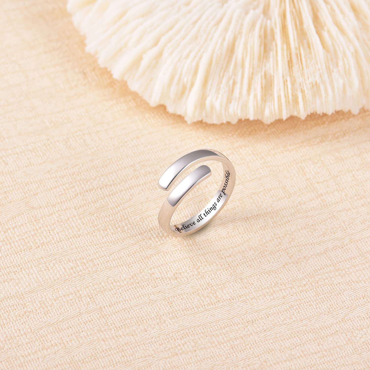 BEILIN 925 Sterling Silver Inspirational Adjustable Ring - Motivational Jewelry for Women & Teens, Perfect for Graduation Gifts, Daily Wear & Special Occasions