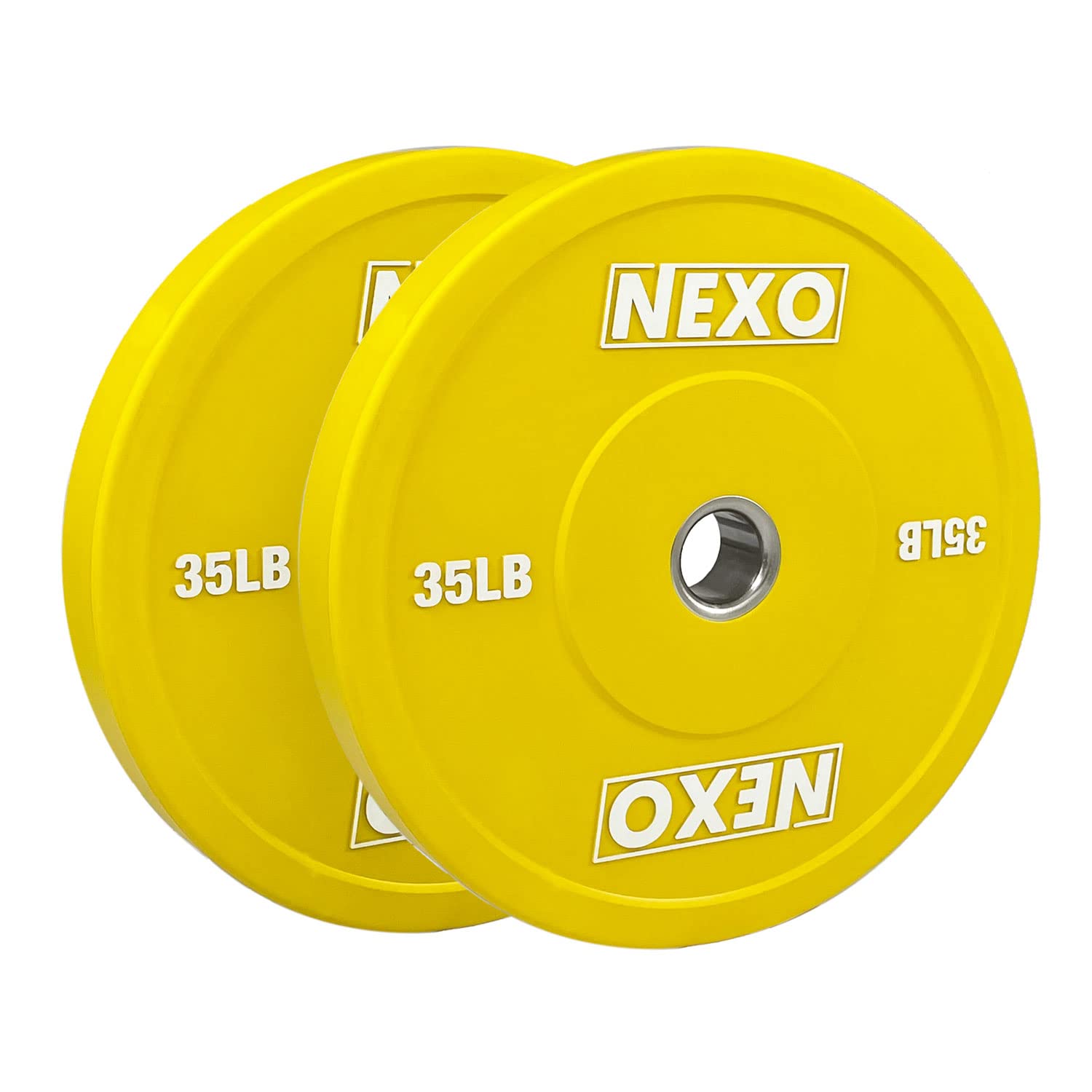 NEXO 35LB Rubber Bumper Plates Pair - Premium Matte Yellow Cross Training Weight Plates for Home Gym & CrossFit Workouts
