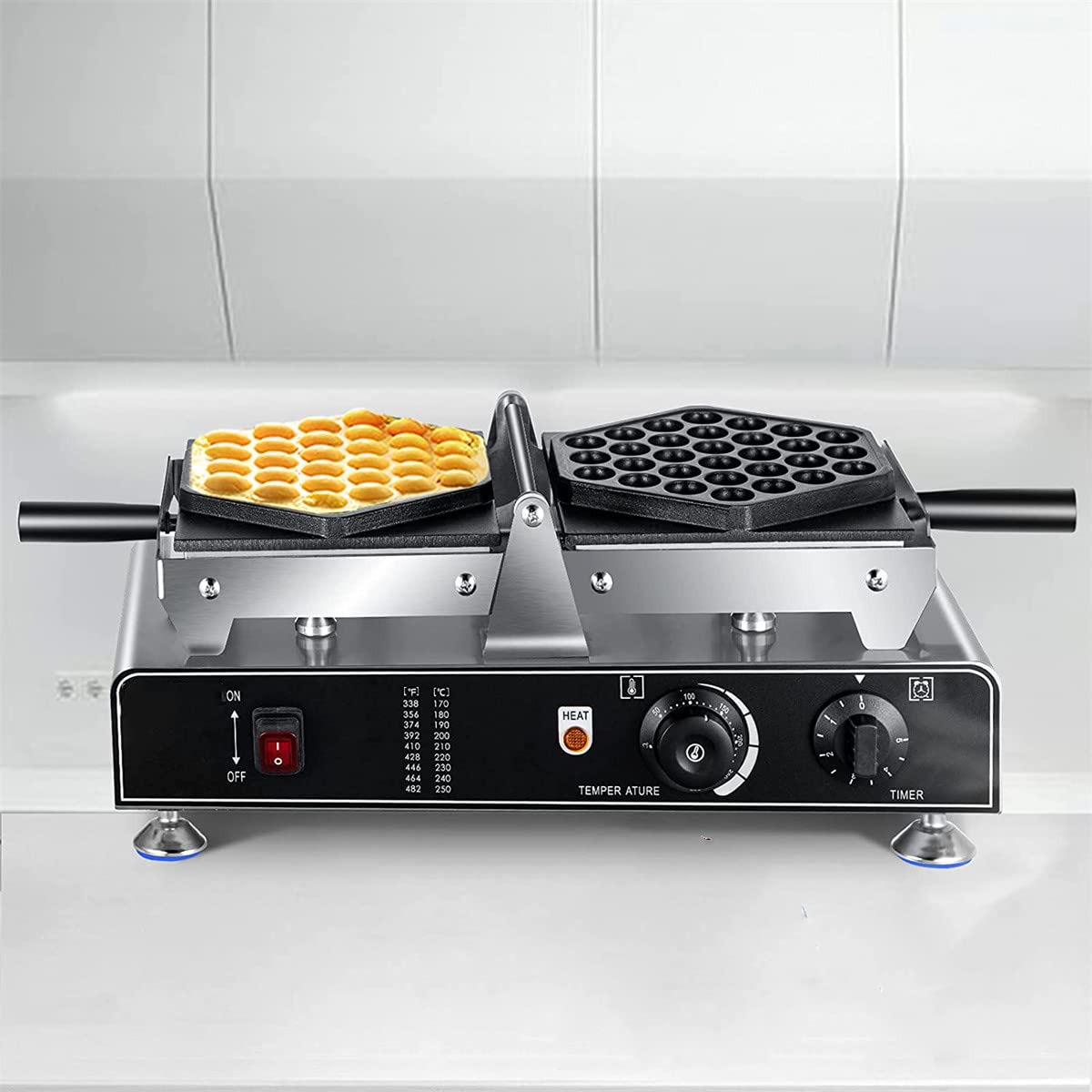 110V Commercial Bubble Waffle Maker - Electric Egg Waffle Machine with Reversible Double Pot & Non-Stick Teflon Coating (122-572°F) - Perfect for Bubble Waffles, Egg Puffs, Meringues - Ideal for Restaurants, Cafes, Food Trucks & Home Breakfast