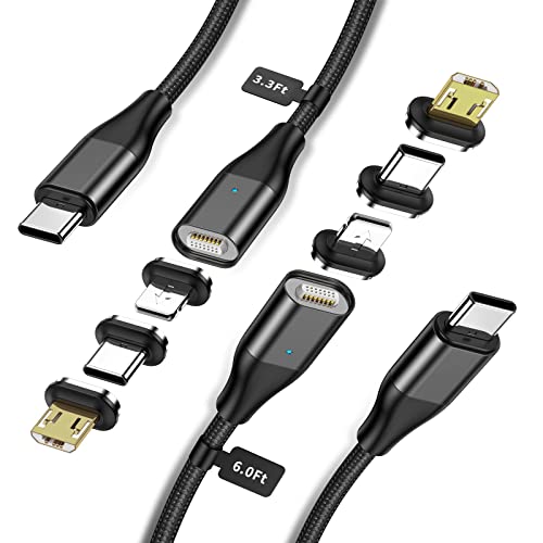 YKZ 3-in-1 Magnetic USB C to C Cable - 60W PD Fast Charging, Nylon Braided (3.3FT + 6.0FT) | Compatible with Type C & Android Devices | Perfect for Home, Office & Travel Charging (Black)
