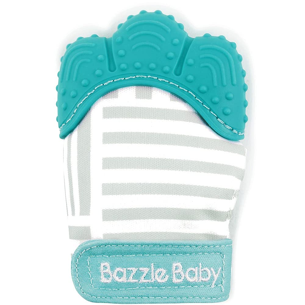 Bazzle Baby Teething Mitt - Soft Silicone Teething Mittens for Infants, Adjustable Strap Teething Gloves, Safe Chew Toys for Soothing Sore Gums (Geo Lines) - Perfect for On-the-Go Relief & Daycare Comfort